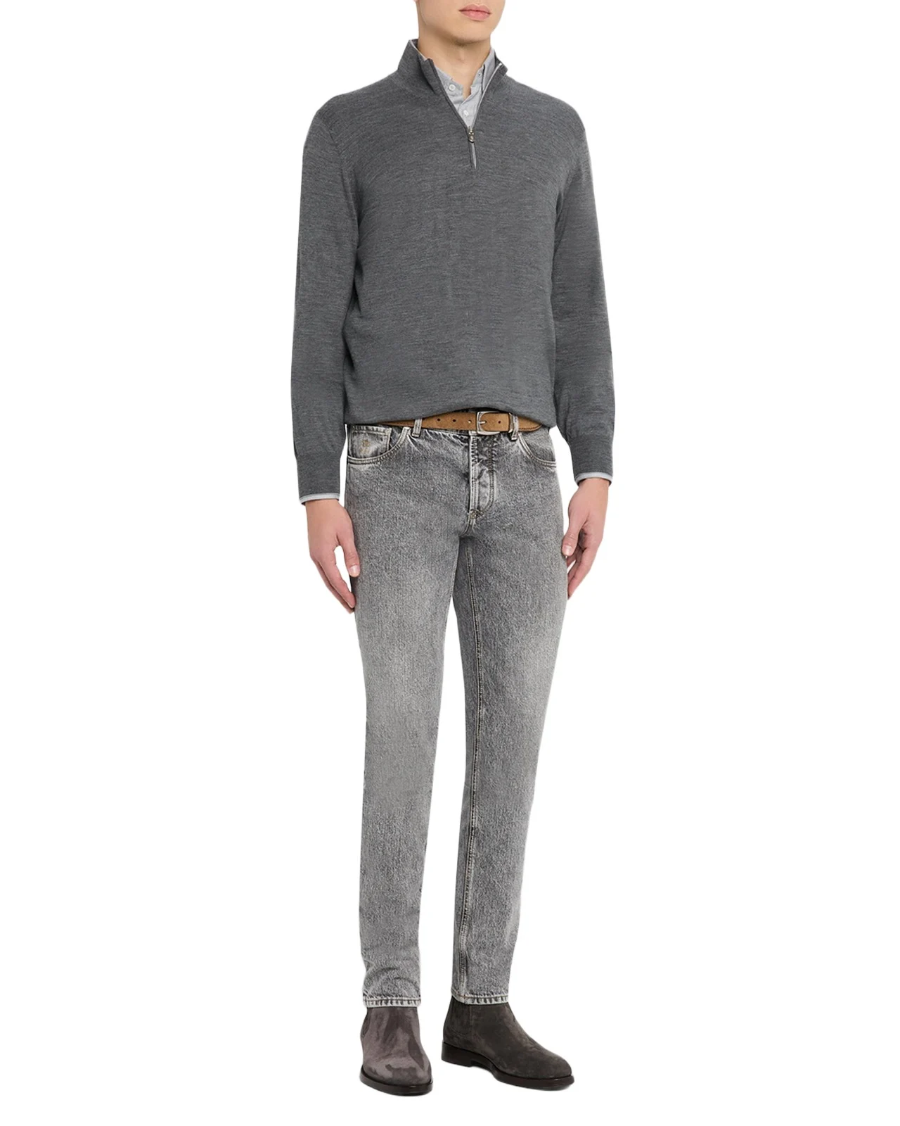 Brunello Cucinelli Men's Wool-Cashmere Half Zip Pullover Sweater