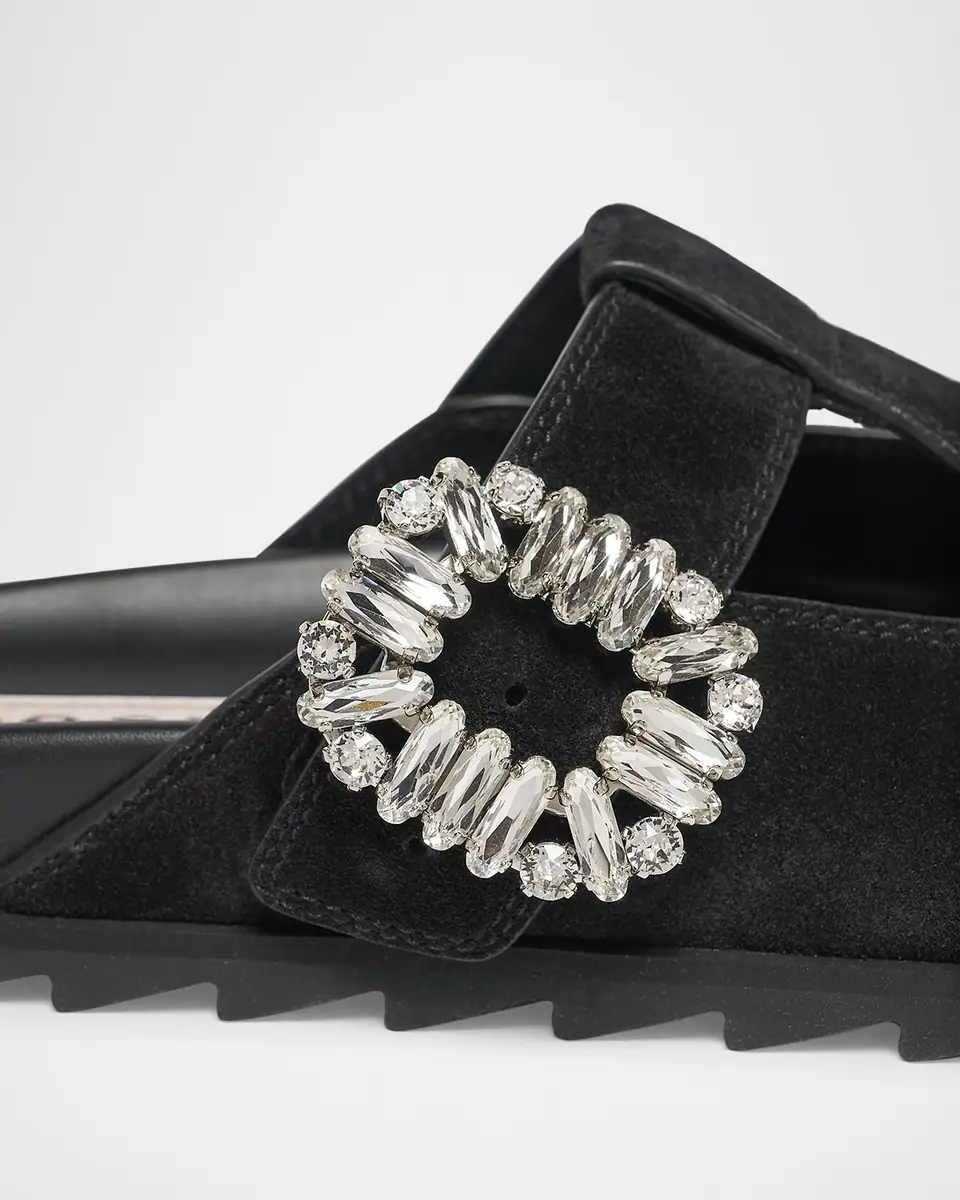 Roger Vivier Slidy Viv Suede T-Strap Mules | Thumbnail 3 Roger Vivier Slidy Viv Suede T-Strap Mules | Thumbnail 3