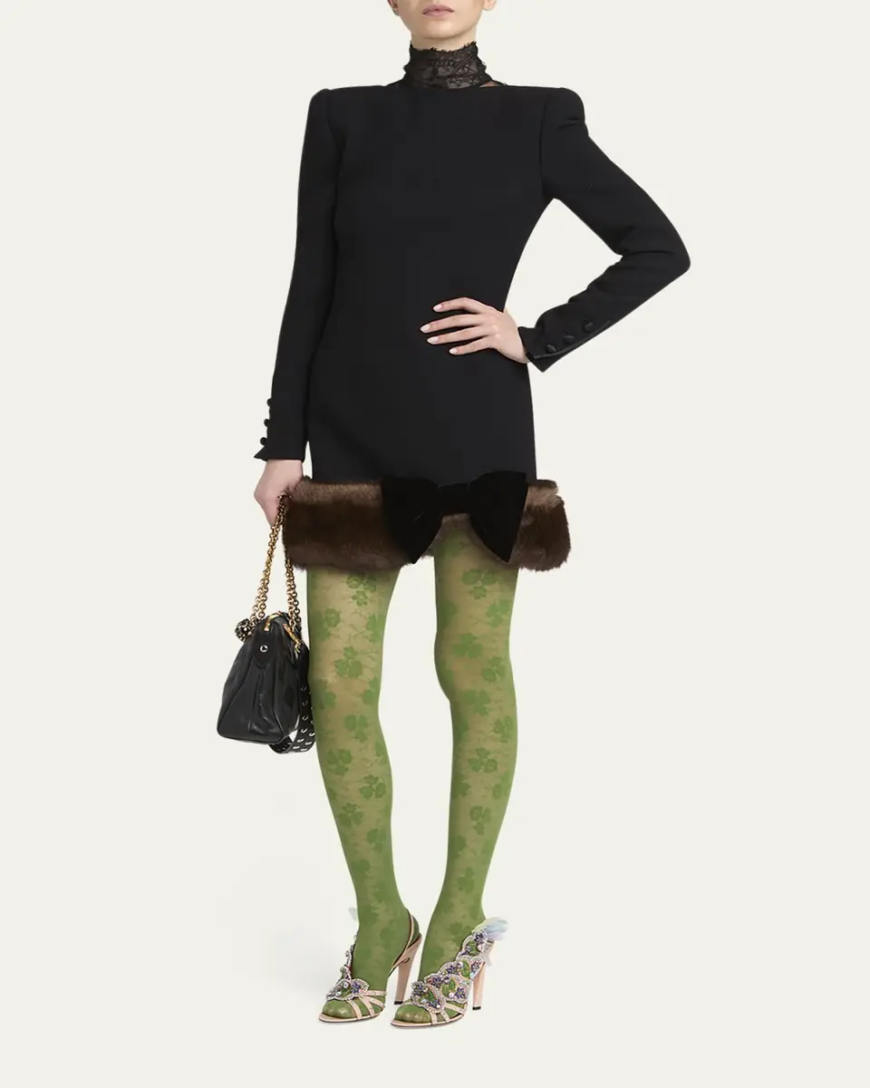 Valentino Garavani Turtleneck Long-Sleeve Sheep Shearling-Trim Mini Dress | Thumbnail 6