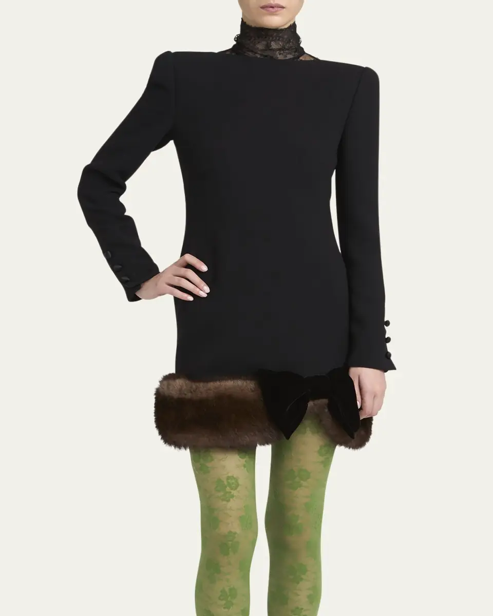 Valentino Garavani Turtleneck Long-Sleeve Sheep Shearling-Trim Mini Dress | Thumbnail 8