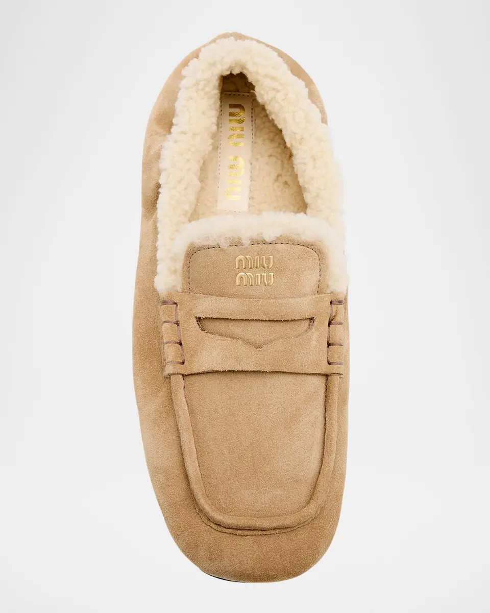 Miu Miu Shearling Lined Suede Penny Loafers | Thumbnail 6 Miu Miu Shearling Lined Suede Penny Loafers | Thumbnail 6