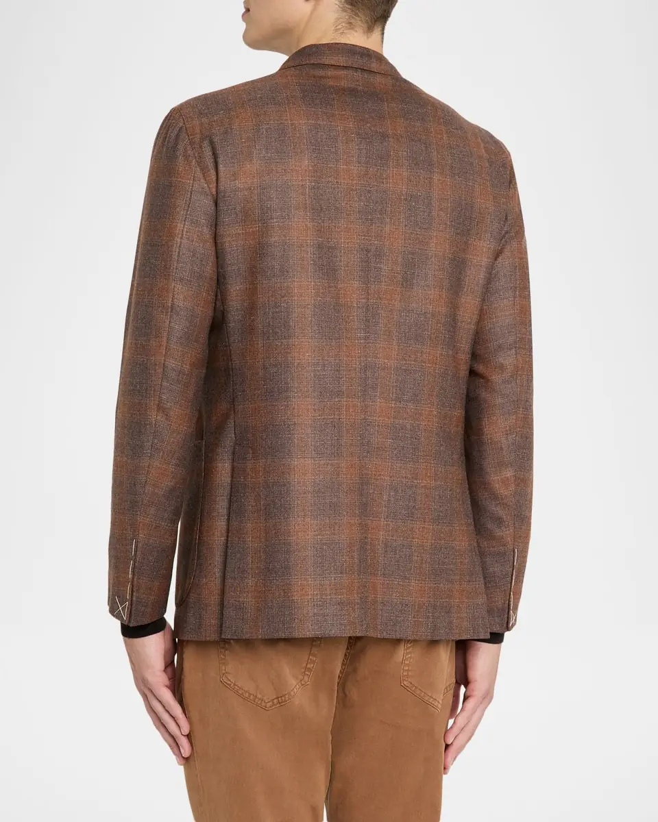 Boglioli Men's Wool, Silk, and Linen Plaid Two-Button Blazer | Thumbnail 3 Boglioli Men's Wool, Silk, and Linen Plaid Two-Button Blazer | Thumbnail 3