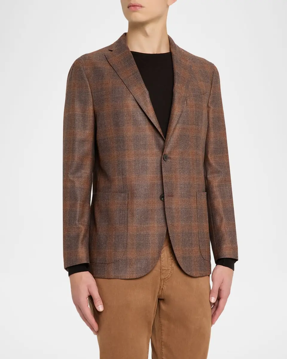 Boglioli Men's Wool, Silk, and Linen Plaid Two-Button Blazer | Thumbnail 4 Boglioli Men's Wool, Silk, and Linen Plaid Two-Button Blazer | Thumbnail 4