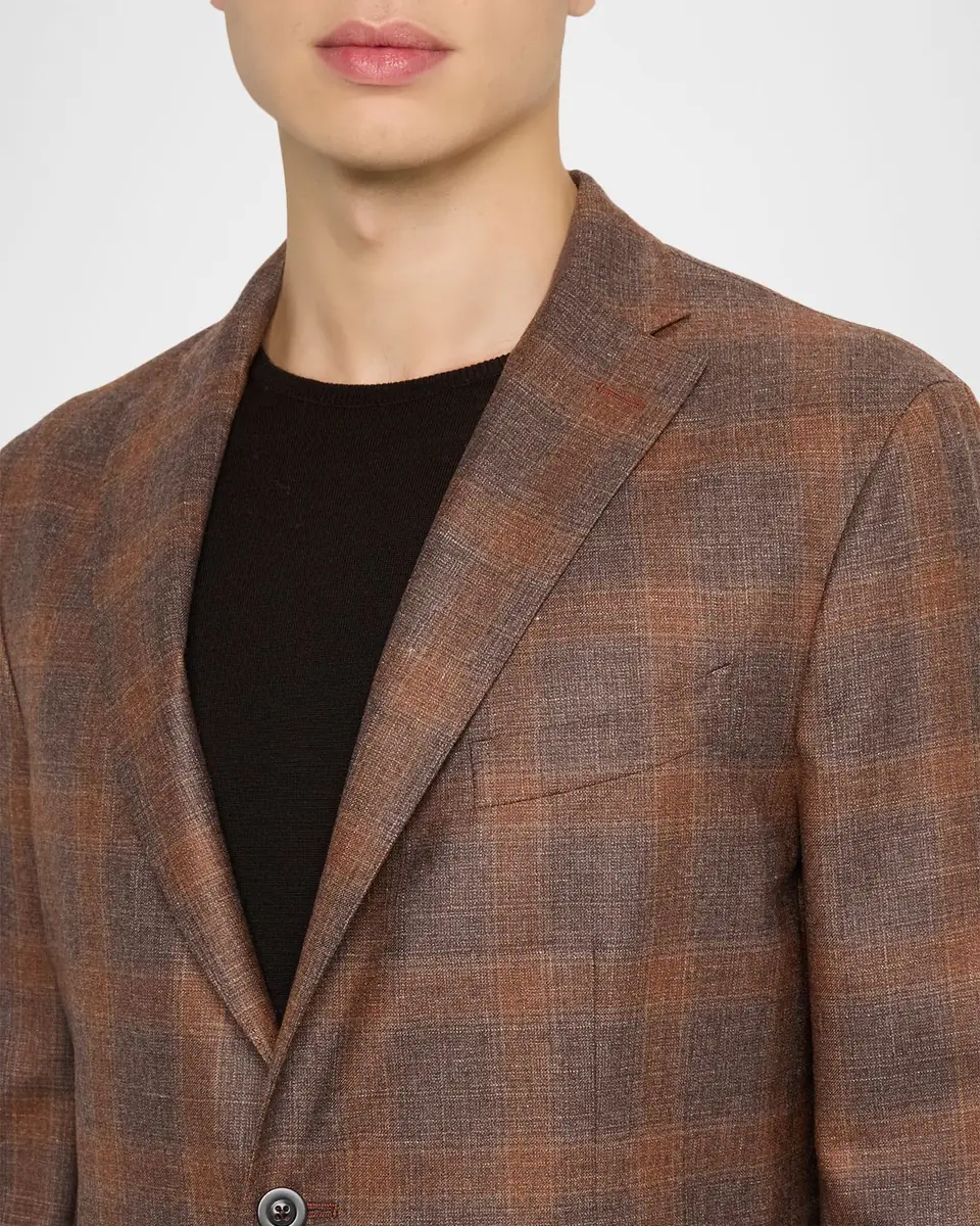 Boglioli Men's Wool, Silk, and Linen Plaid Two-Button Blazer | Thumbnail 5 Boglioli Men's Wool, Silk, and Linen Plaid Two-Button Blazer | Thumbnail 5