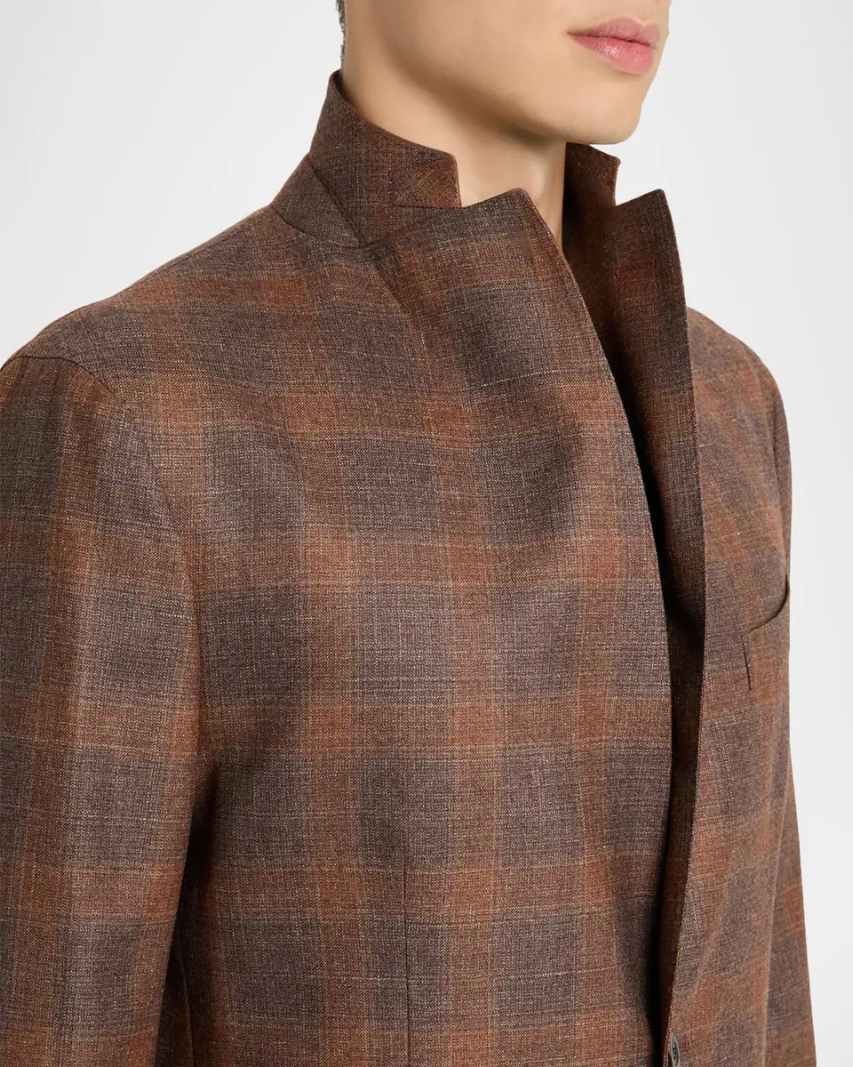 Boglioli Men's Wool, Silk, and Linen Plaid Two-Button Blazer | Thumbnail 7 Boglioli Men's Wool, Silk, and Linen Plaid Two-Button Blazer | Thumbnail 7