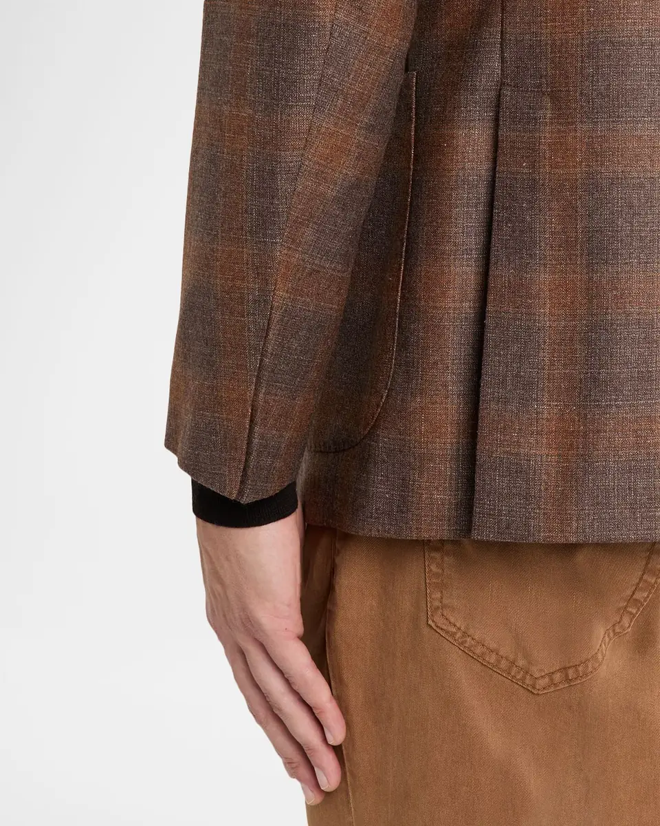 Boglioli Men's Wool, Silk, and Linen Plaid Two-Button Blazer | Thumbnail 8 Boglioli Men's Wool, Silk, and Linen Plaid Two-Button Blazer | Thumbnail 8