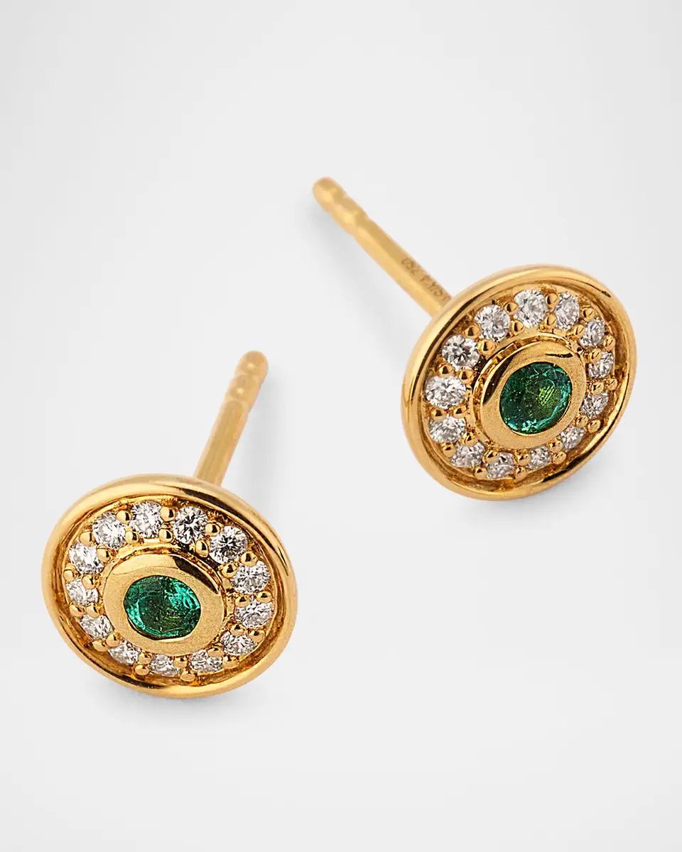 ALMASIKA 18K Universum Petite Pave Diamond and Emerald Stud Earrings | Thumbnail 2 ALMASIKA 18K Universum Petite Pave Diamond and Emerald Stud Earrings | Thumbnail 2