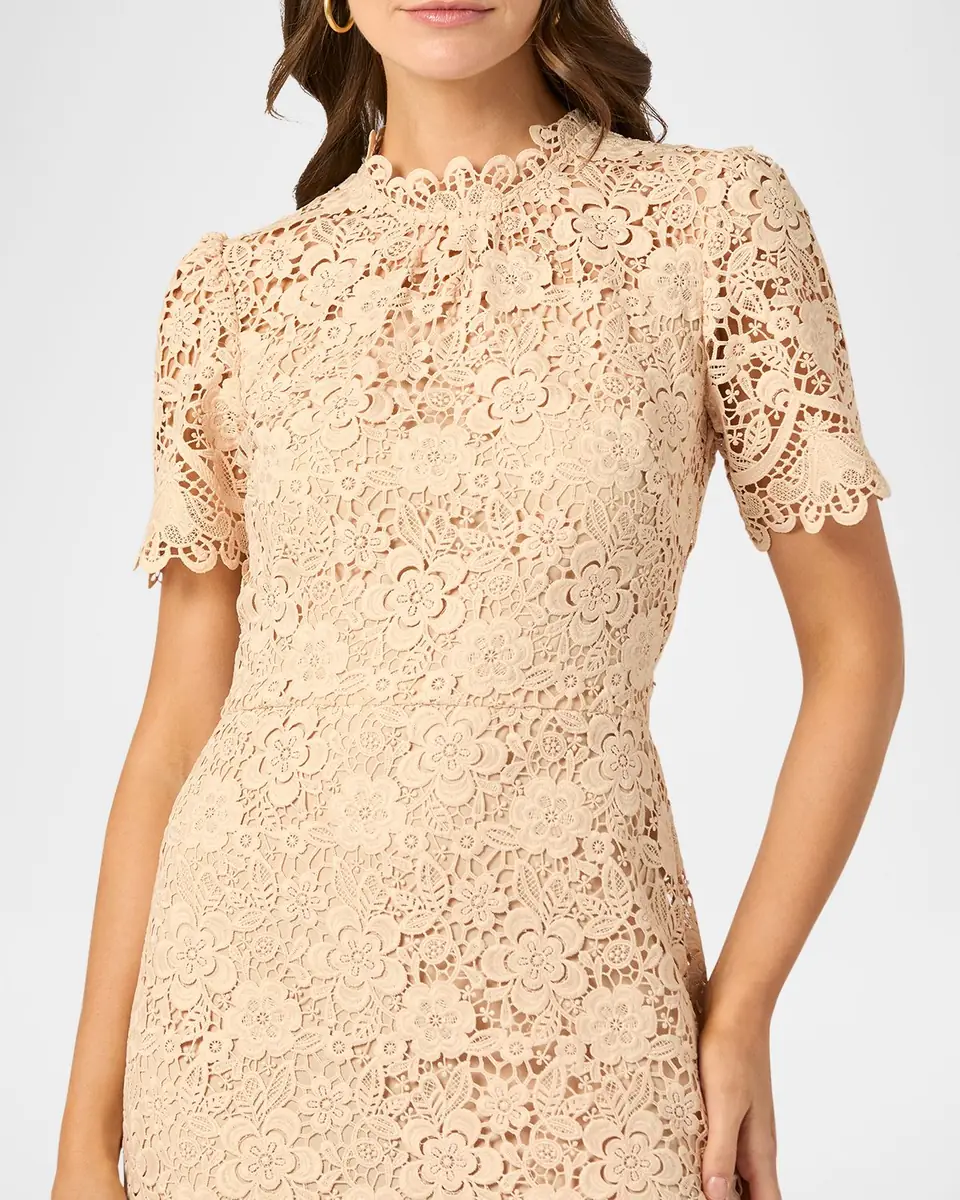 Shoshanna Vivienne Scalloped Floral Lace Midi Dress | Thumbnail 4