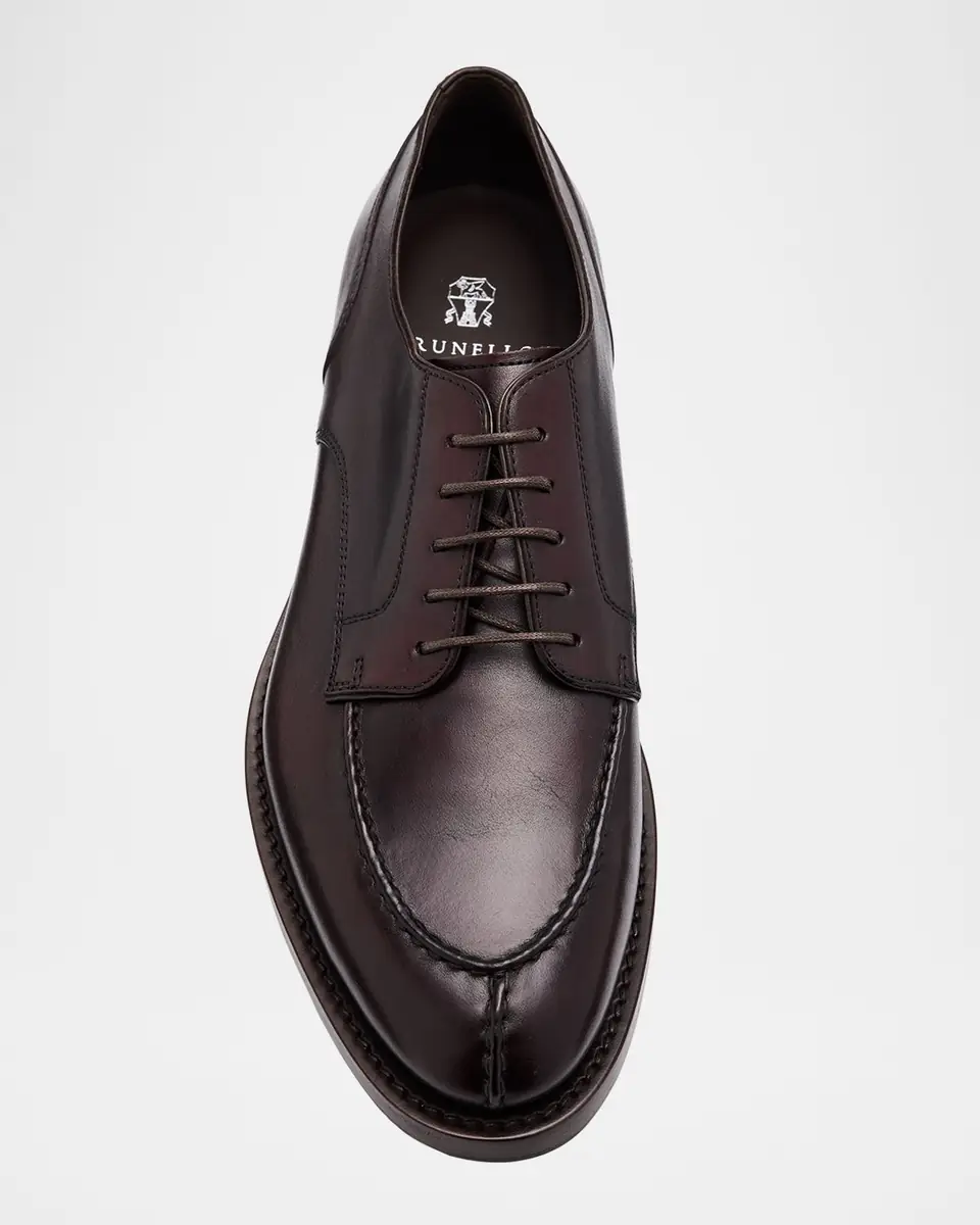 Brunello Cucinelli Men's Burnished Calfskin Derby Shoes | Thumbnail 6 Brunello Cucinelli Men's Burnished Calfskin Derby Shoes | Thumbnail 6