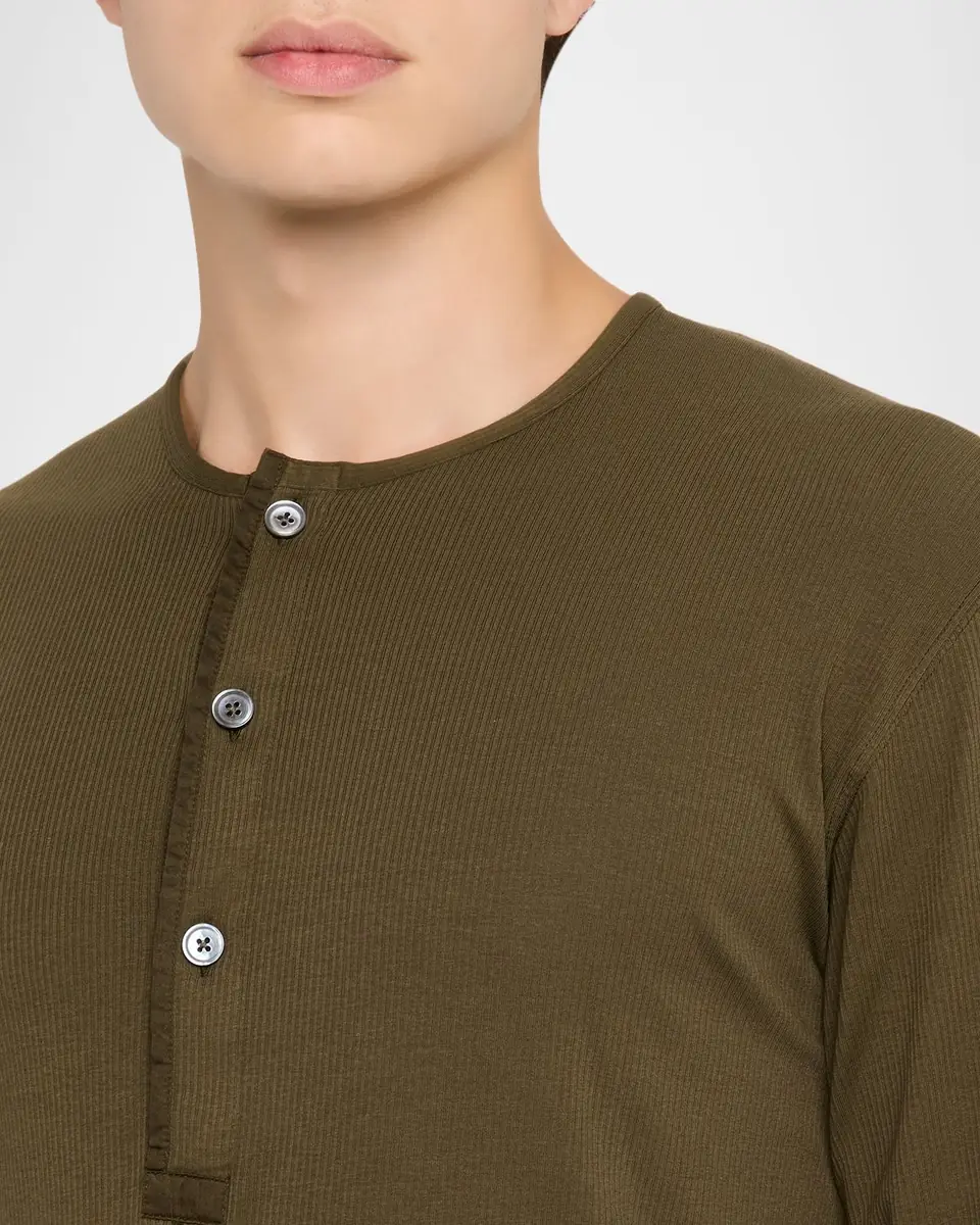 TOM FORD Men's Ribbed Long-Sleeve Henley Tee | Thumbnail 4 TOM FORD Men's Ribbed Long-Sleeve Henley Tee | Thumbnail 4