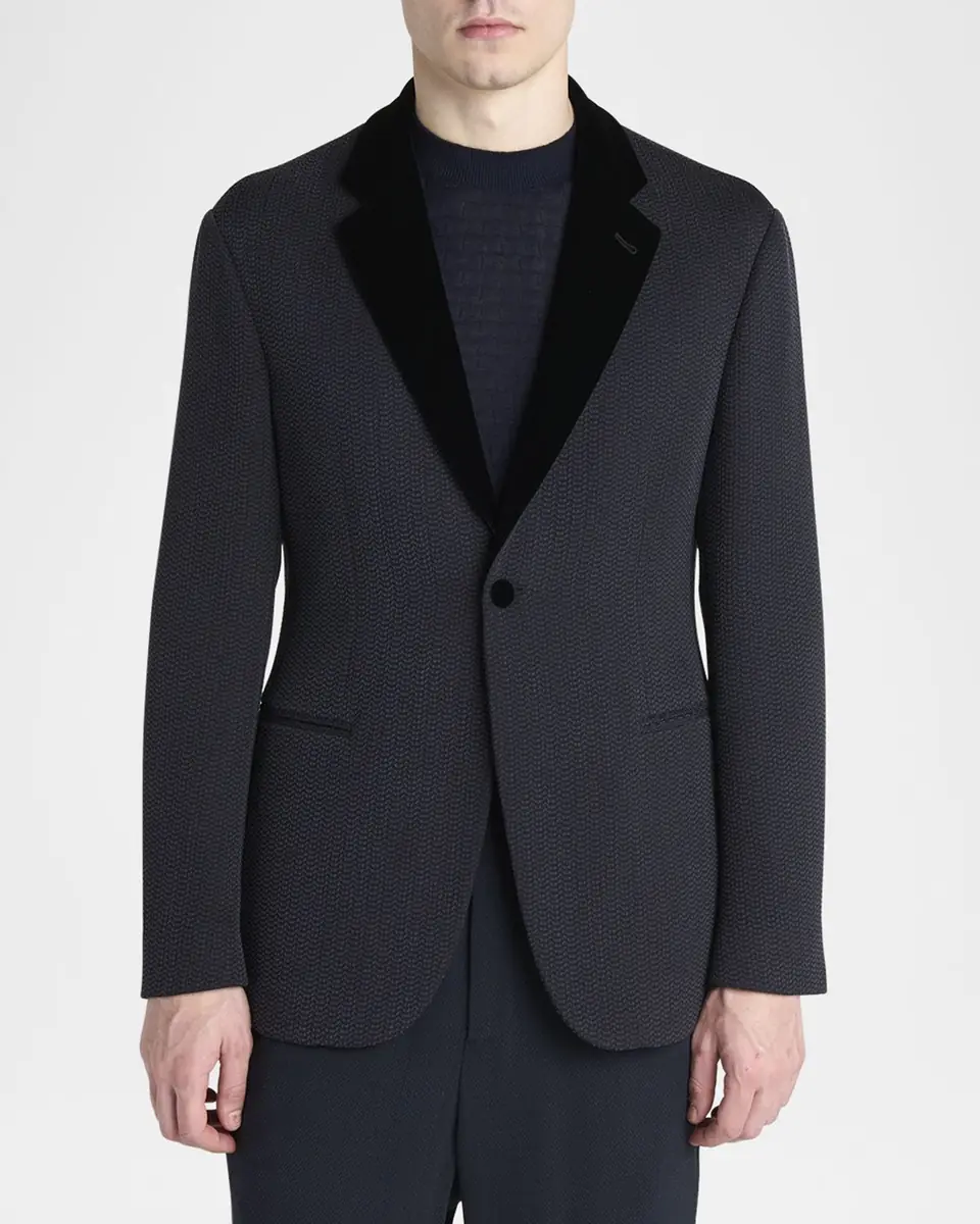 Giorgio Armani Men's Velvet-Lapel Textured Dinner Jacket | Thumbnail 3 Giorgio Armani Men's Velvet-Lapel Textured Dinner Jacket | Thumbnail 3