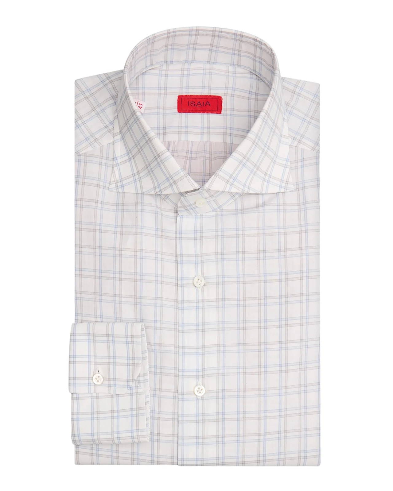 Isaia Men's Graph Check Cotton Spread-Collar Dress Shirt