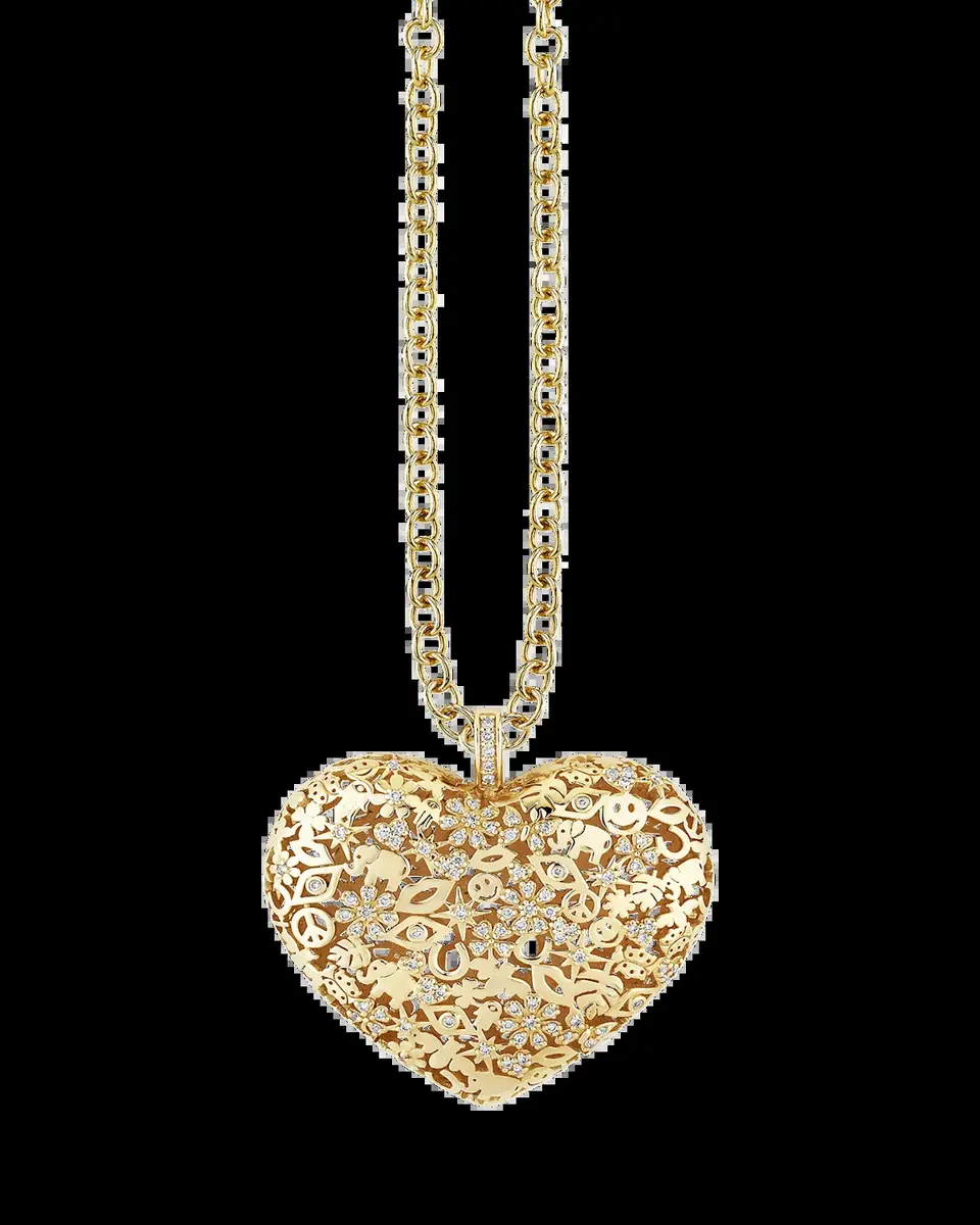 Sydney Evan XL Pave Puffy Icon Wallpaper Heart Charm Necklace | Thumbnail 2