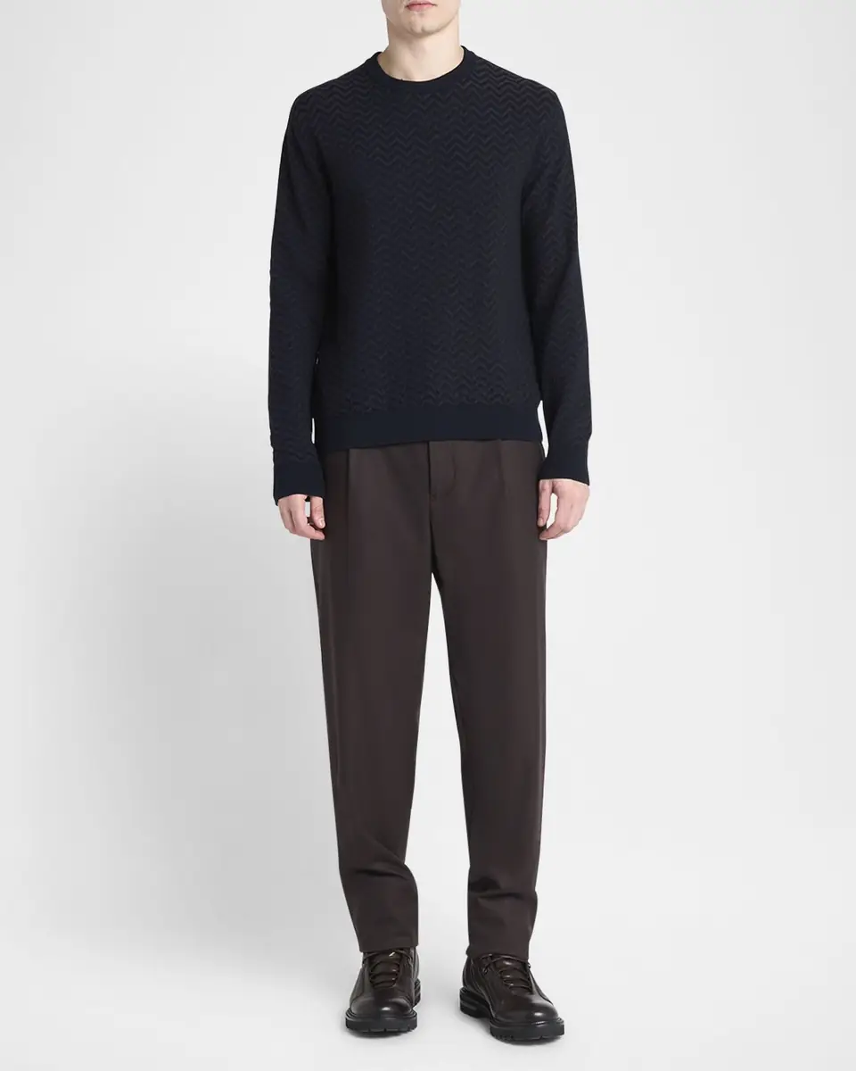 Giorgio Armani Men's Chevron Wool-Stretch Crewneck Sweater | Thumbnail 2 Giorgio Armani Men's Chevron Wool-Stretch Crewneck Sweater | Thumbnail 2