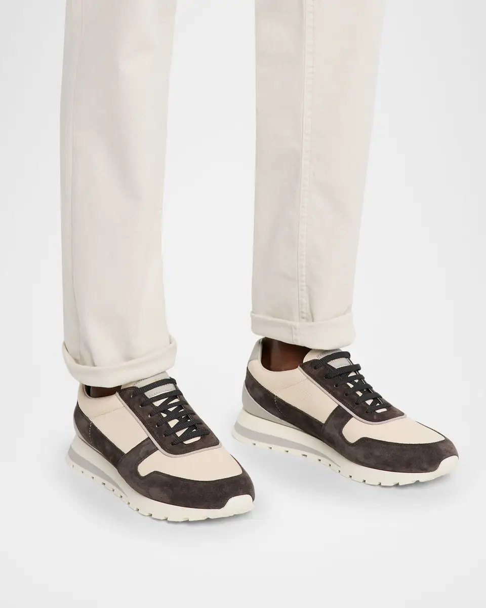 Brunello Cucinelli Men's Washed Suede and Calfskin Runner Sneakers | Thumbnail 2