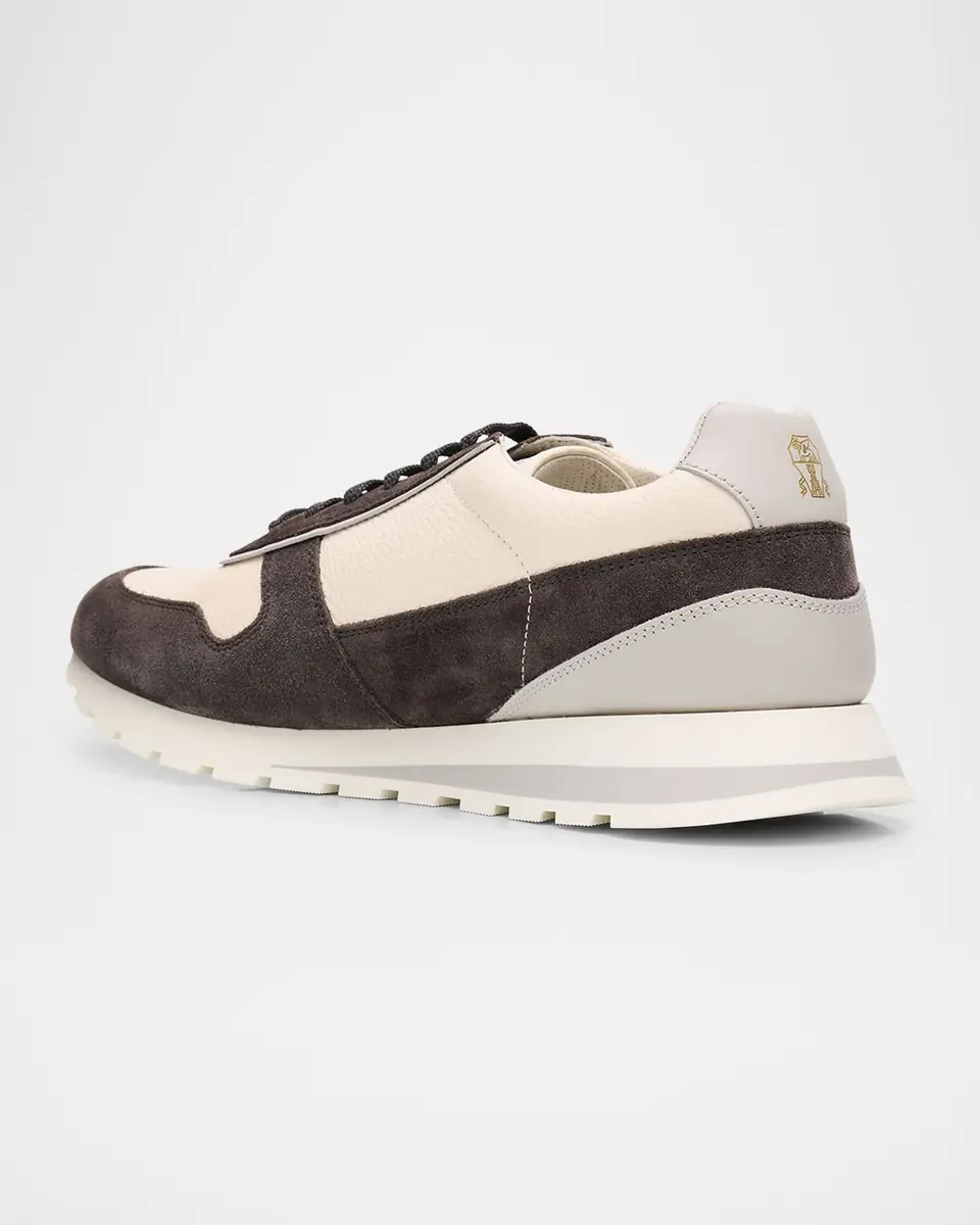 Brunello Cucinelli Men's Washed Suede and Calfskin Runner Sneakers | Thumbnail 4