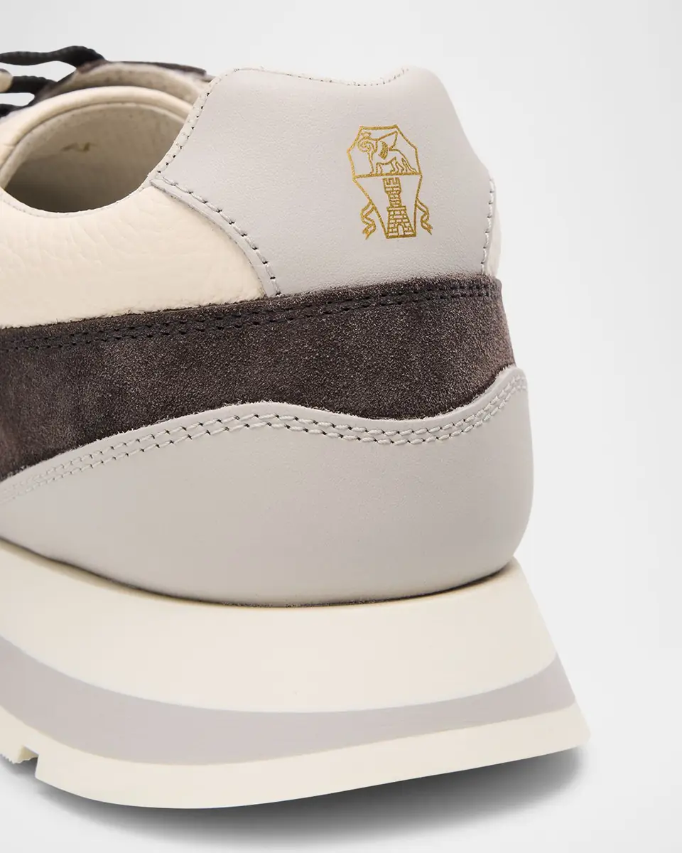 Brunello Cucinelli Men's Washed Suede and Calfskin Runner Sneakers | Thumbnail 5