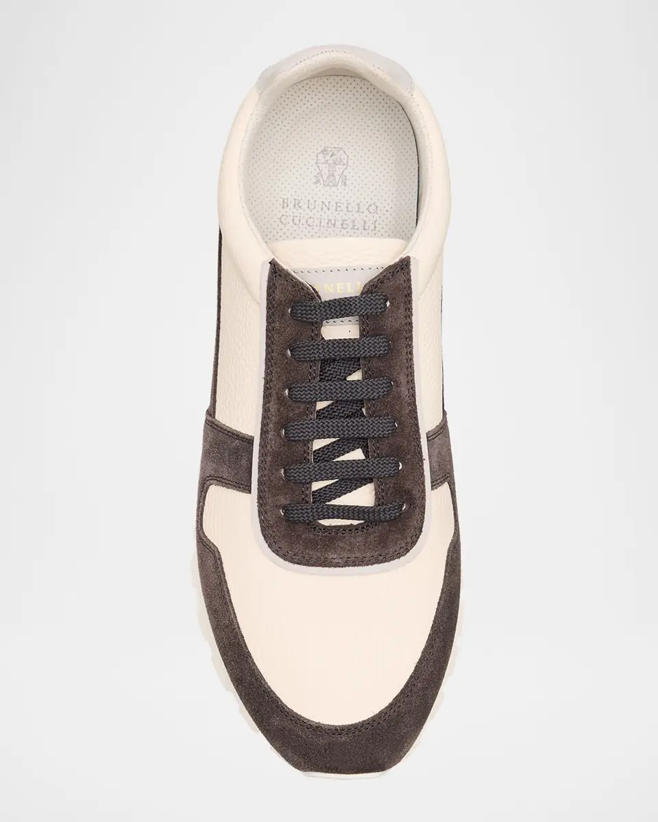 Brunello Cucinelli Men's Washed Suede and Calfskin Runner Sneakers | Thumbnail 6
