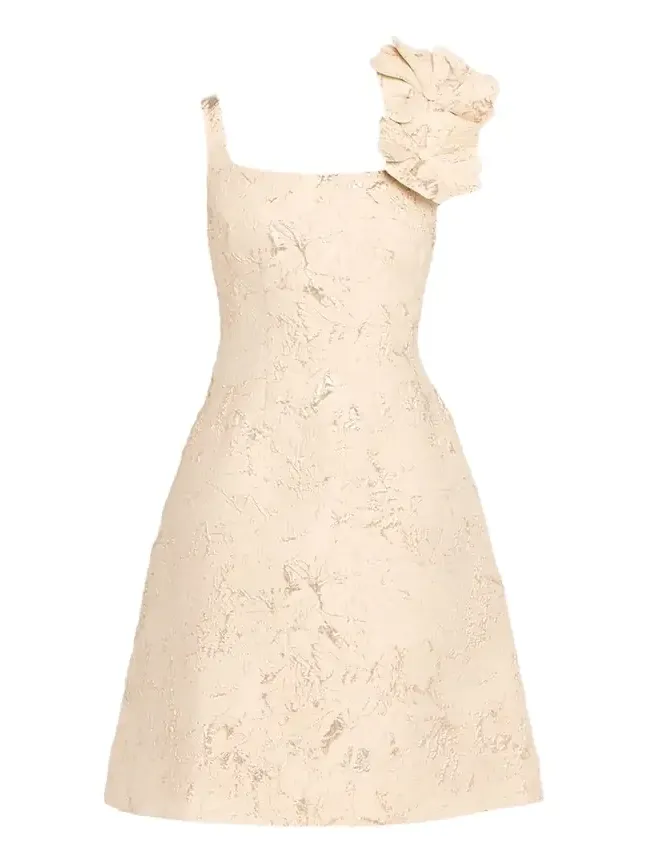Rickie Freeman for Teri Jon Floral Applique Metallic Jacquard Dress