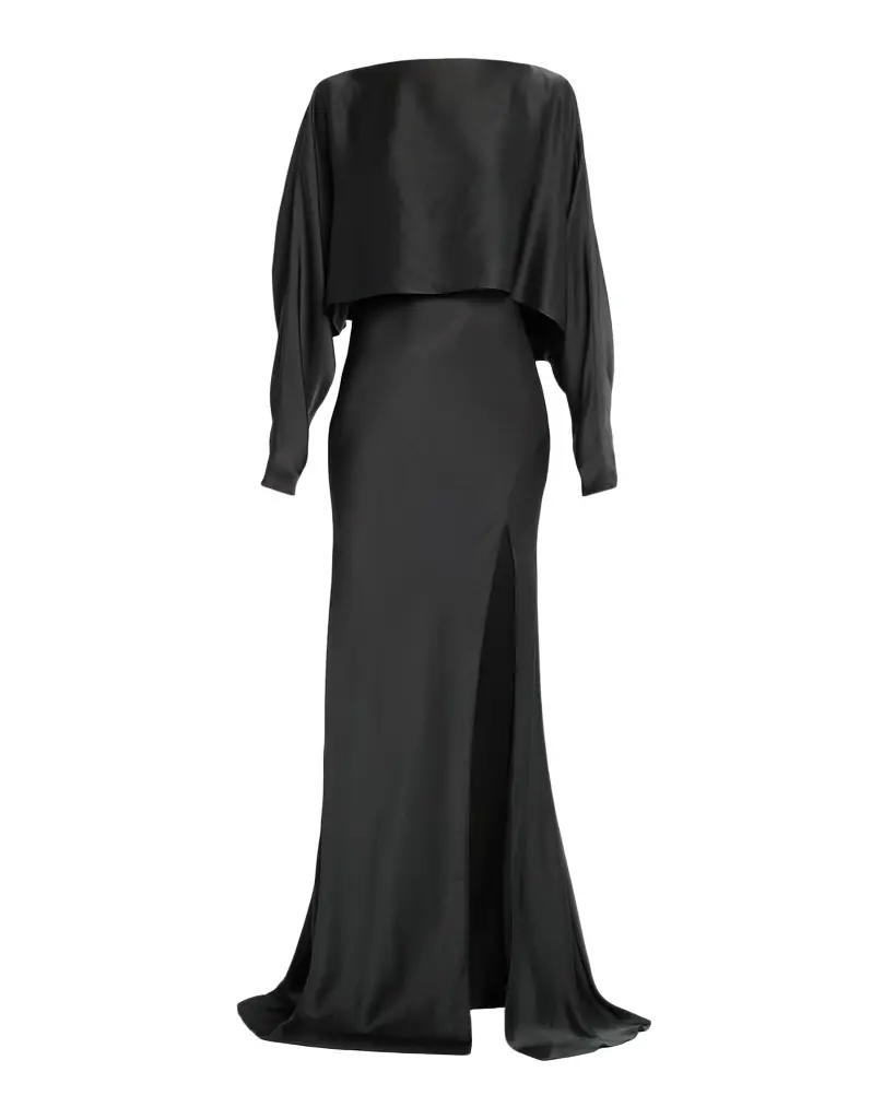 LAPOINTE Dolman-Sleeve Satin Cape Gown | Image 1 LAPOINTE Dolman-Sleeve Satin Cape Gown | Image 1