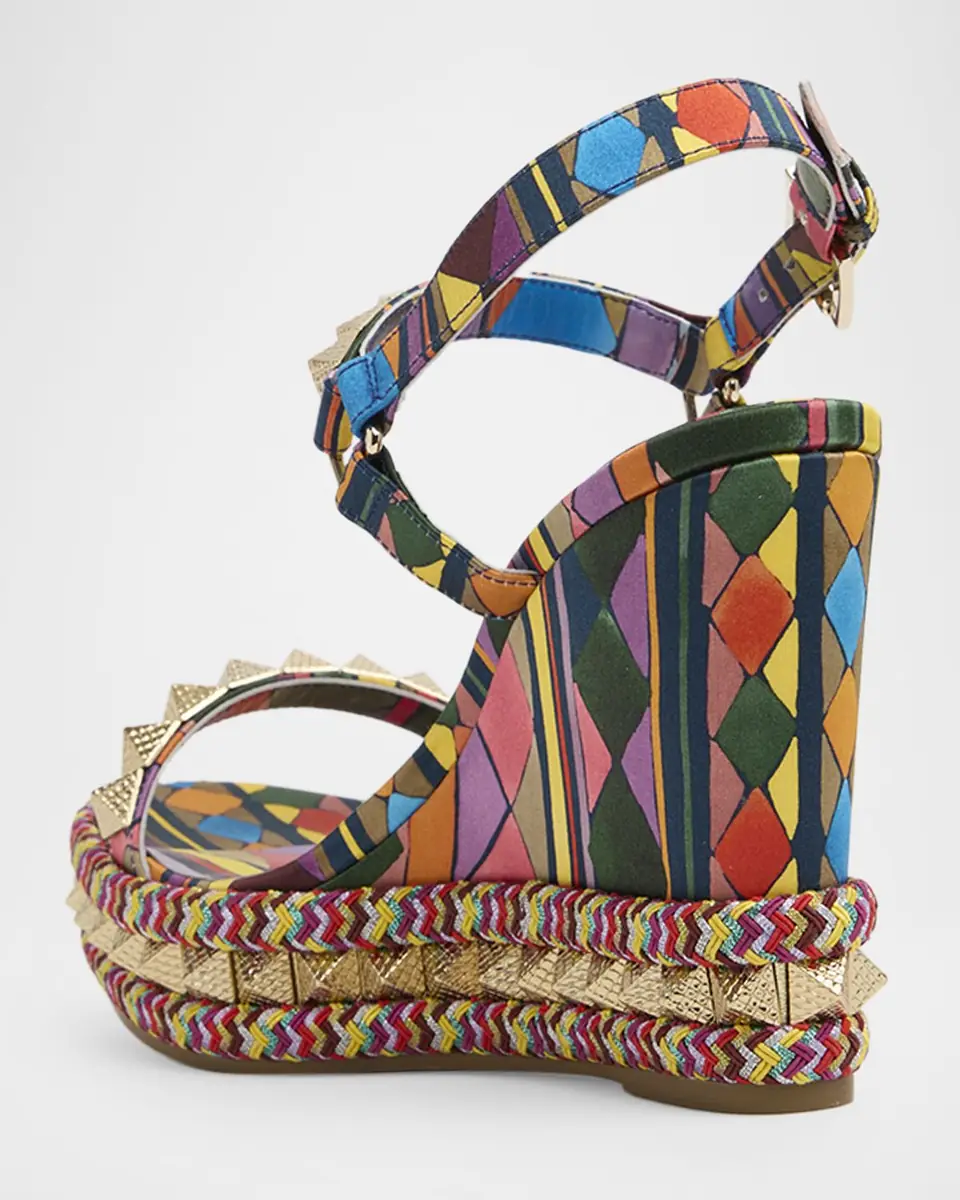 Christian Louboutin 100mm Pyraclou Satin Spike Wedge Sandals | Thumbnail 2