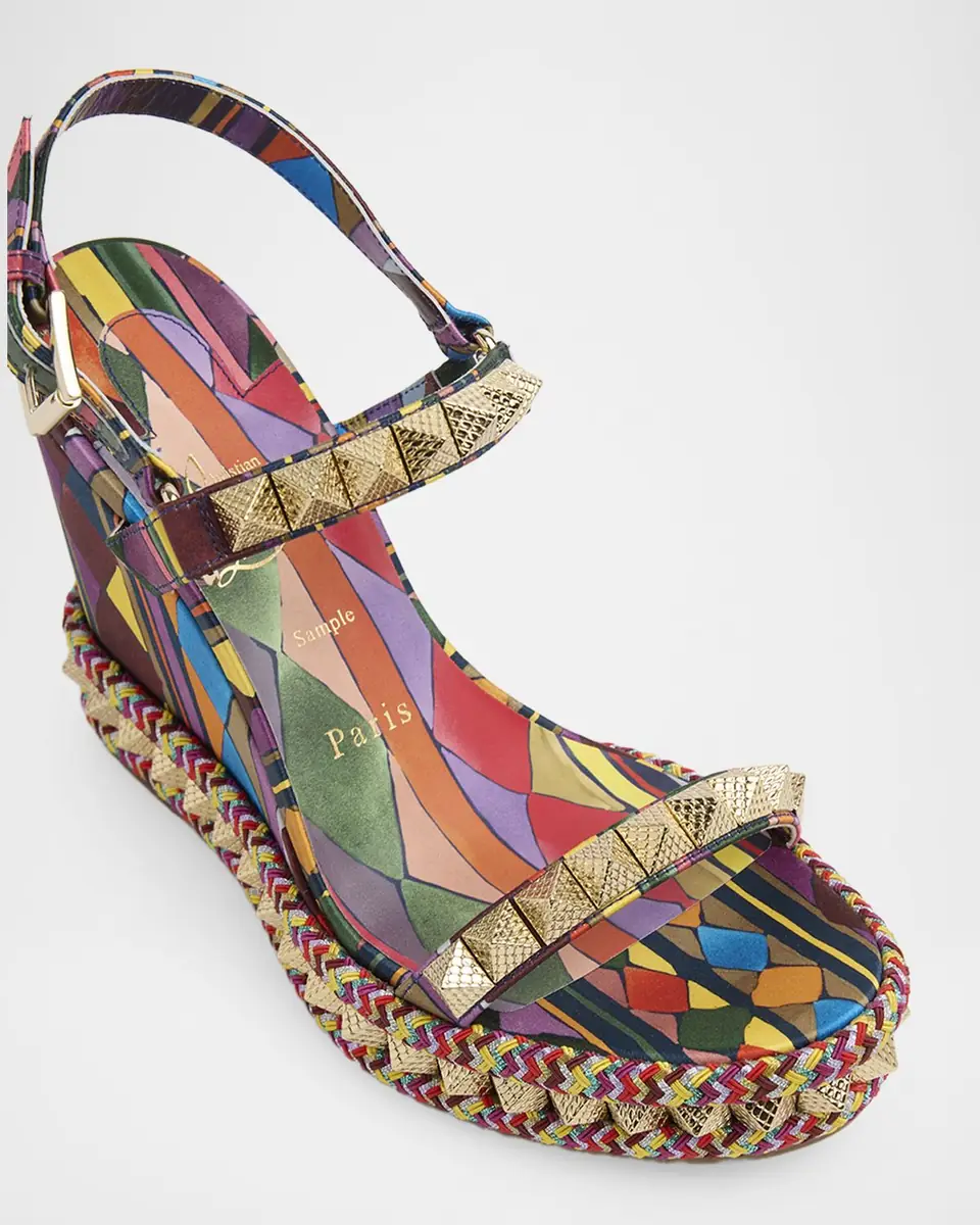 Christian Louboutin 100mm Pyraclou Satin Spike Wedge Sandals | Thumbnail 3