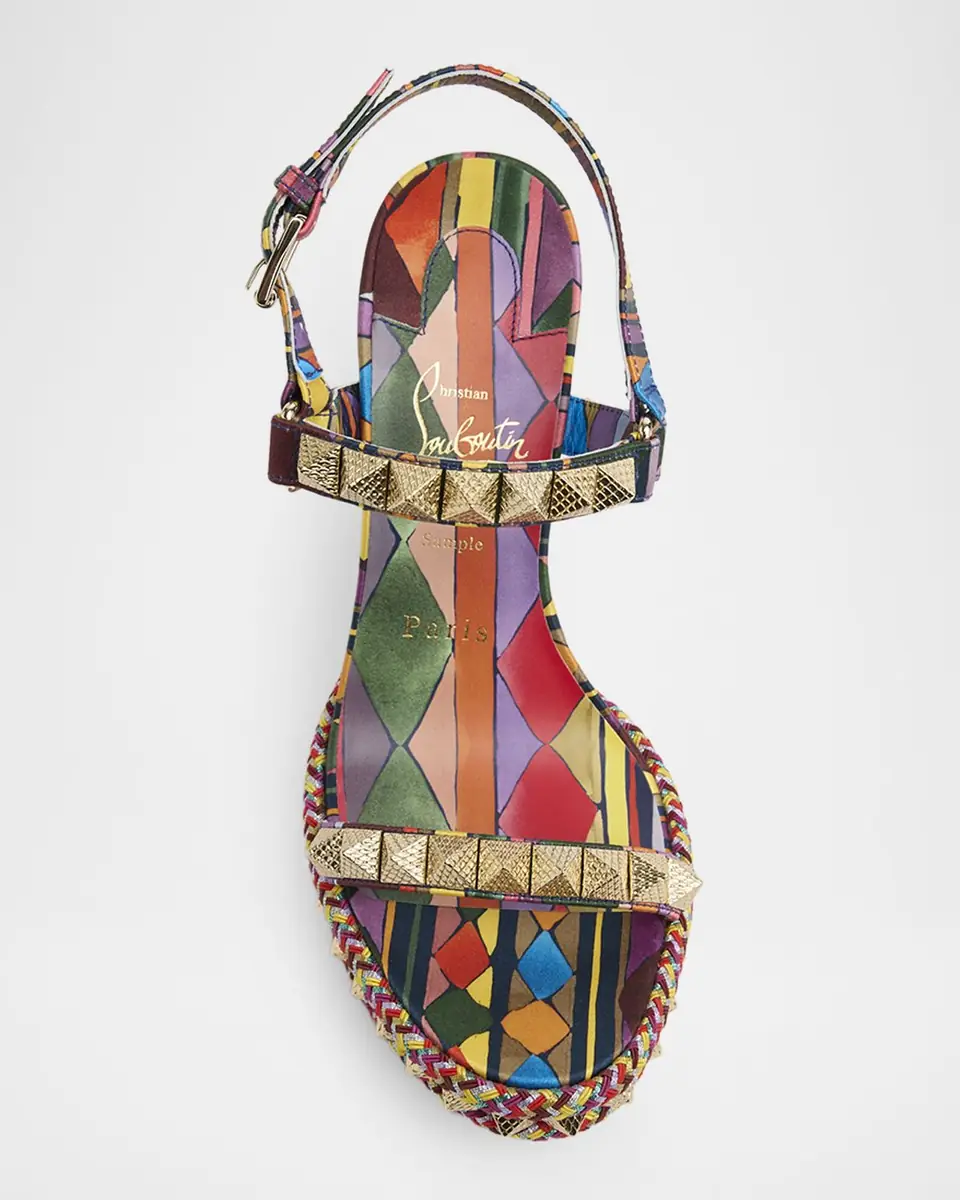 Christian Louboutin 100mm Pyraclou Satin Spike Wedge Sandals | Thumbnail 4