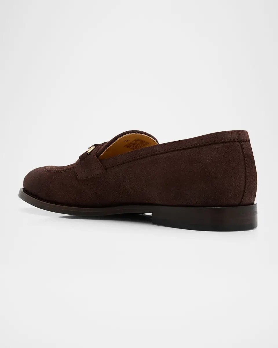 Brunello Cucinelli Men's Oiled Suede Bit Loafers | Thumbnail 4