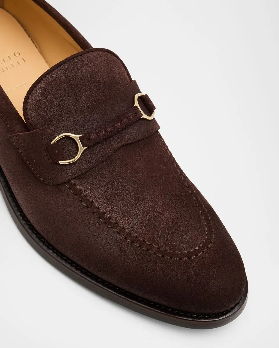 Brunello Cucinelli Men's Oiled Suede Bit Loafers | Thumbnail 5