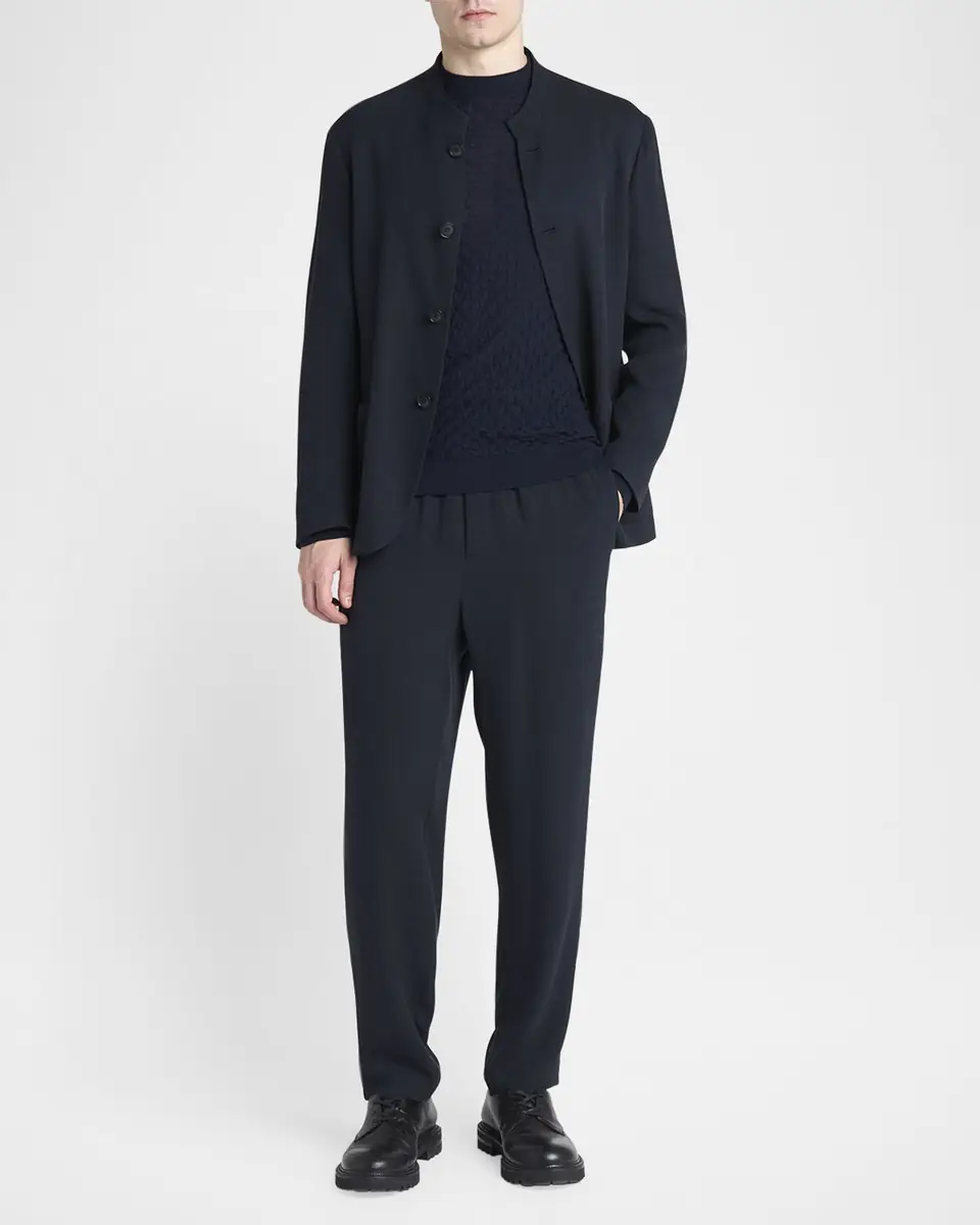 Giorgio Armani Men's Micro-Chevron Cupro and Viscose Pull-On Pants | Thumbnail 2 Giorgio Armani Men's Micro-Chevron Cupro and Viscose Pull-On Pants | Thumbnail 2