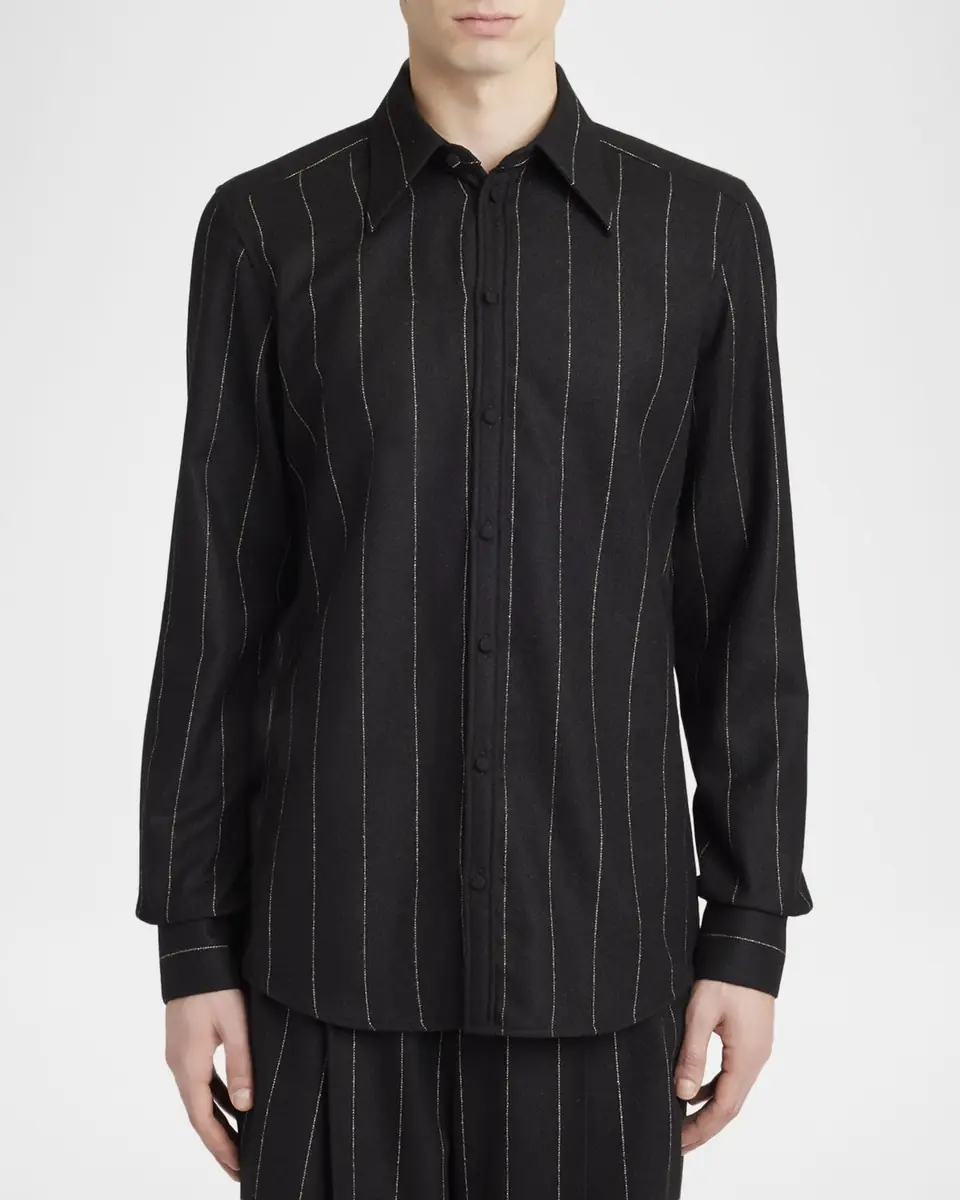 Dolce & Gabbana Men's Pinstripe Wool-Blend Shirt | Thumbnail 4 Dolce & Gabbana Men's Pinstripe Wool-Blend Shirt | Thumbnail 4