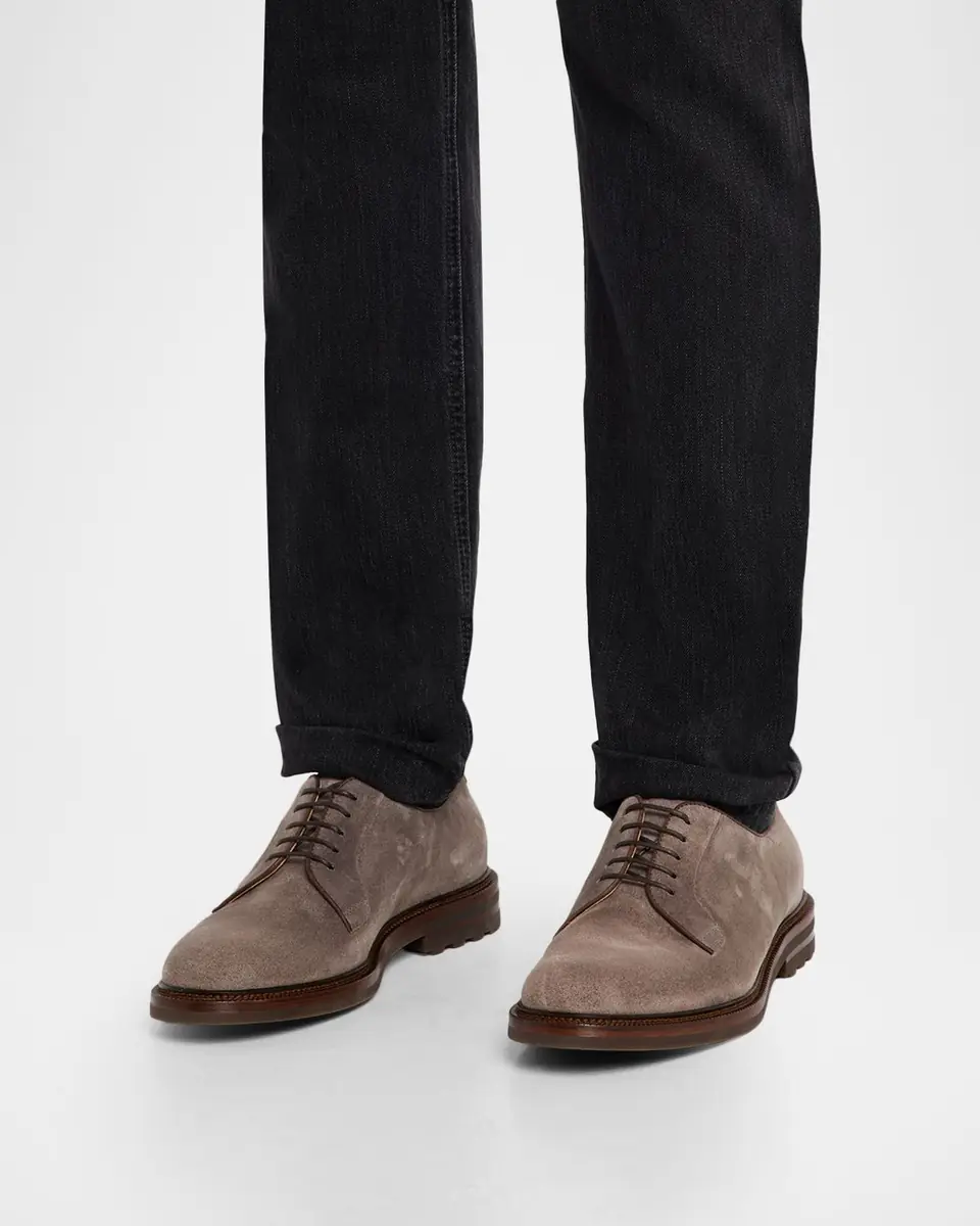 Brunello Cucinelli Men's Suede Lug-Sole Derby Shoes | Thumbnail 2 Brunello Cucinelli Men's Suede Lug-Sole Derby Shoes | Thumbnail 2