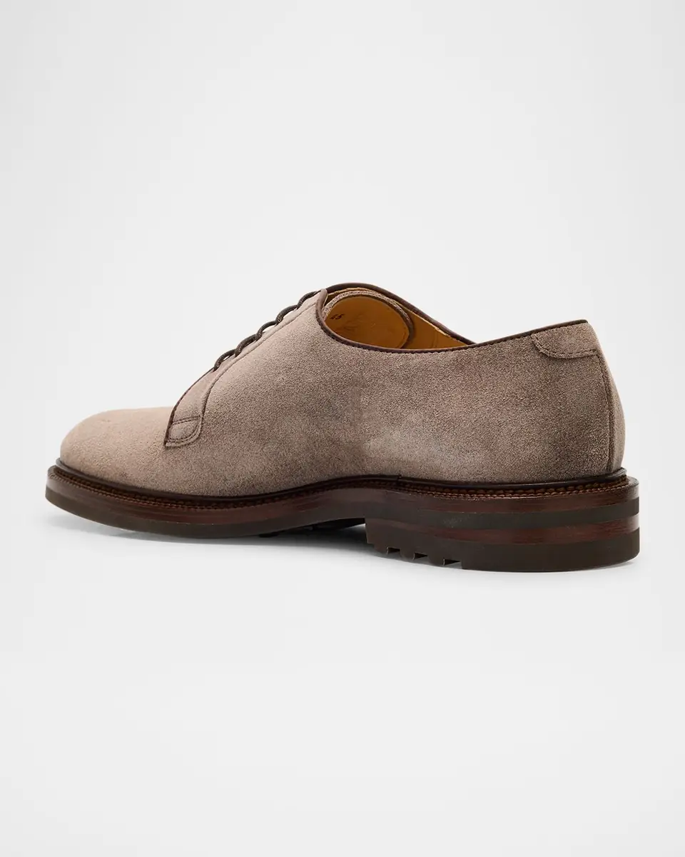 Brunello Cucinelli Men's Suede Lug-Sole Derby Shoes | Thumbnail 4 Brunello Cucinelli Men's Suede Lug-Sole Derby Shoes | Thumbnail 4