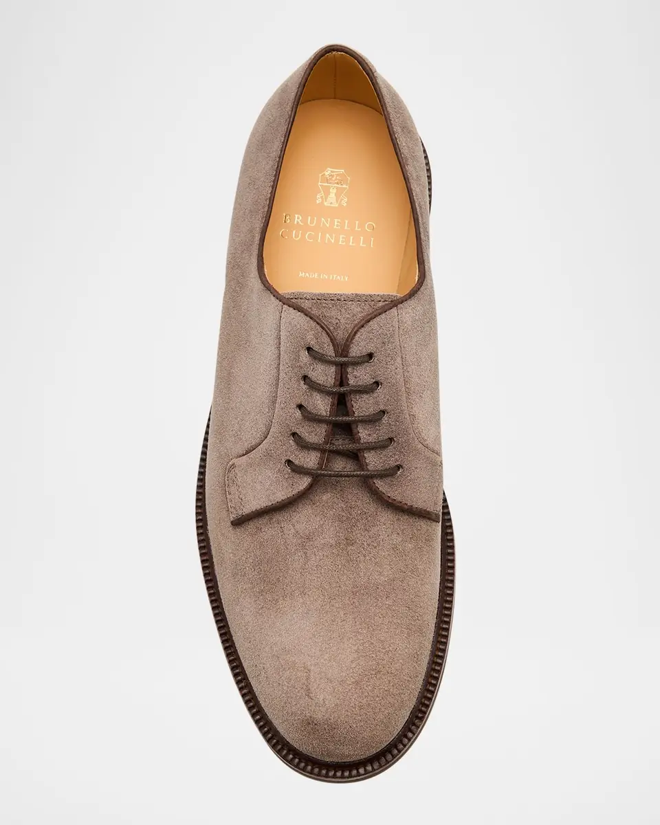 Brunello Cucinelli Men's Suede Lug-Sole Derby Shoes | Thumbnail 6 Brunello Cucinelli Men's Suede Lug-Sole Derby Shoes | Thumbnail 6