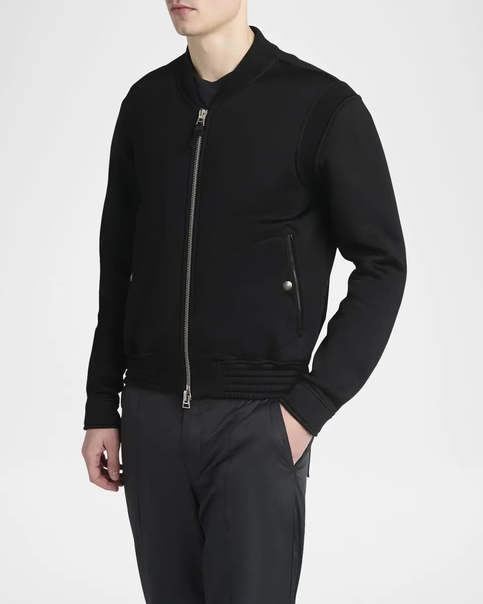 Tom Ford Men's Cotton and Viscose Ribbed Bomber Jacket | Thumbnail 4 Tom Ford Men's Cotton and Viscose Ribbed Bomber Jacket | Thumbnail 4