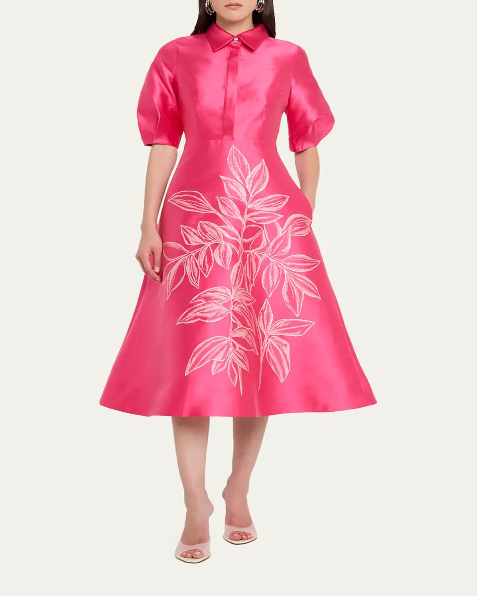 Rickie Freeman for Teri Jon Puff-Sleeve Gazar Midi Shirtdress | Thumbnail 2