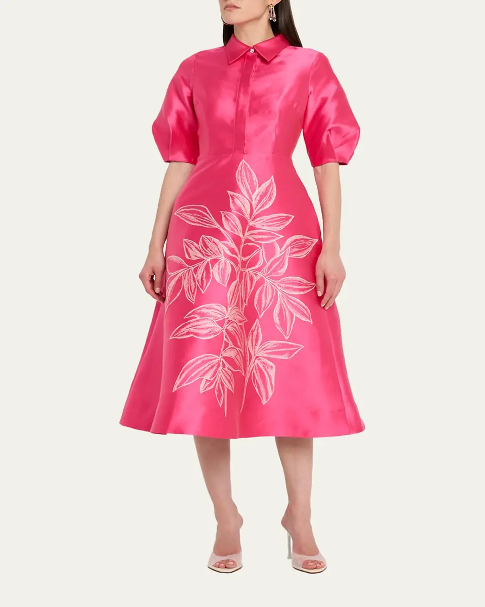 Rickie Freeman for Teri Jon Puff-Sleeve Gazar Midi Shirtdress | Thumbnail 4