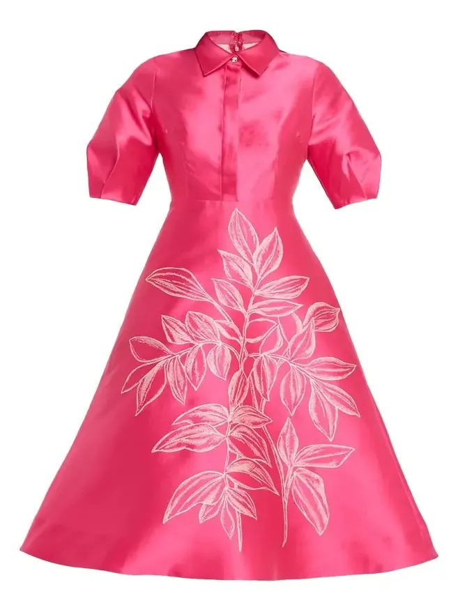 Rickie Freeman for Teri Jon Puff-Sleeve Gazar Midi Shirtdress