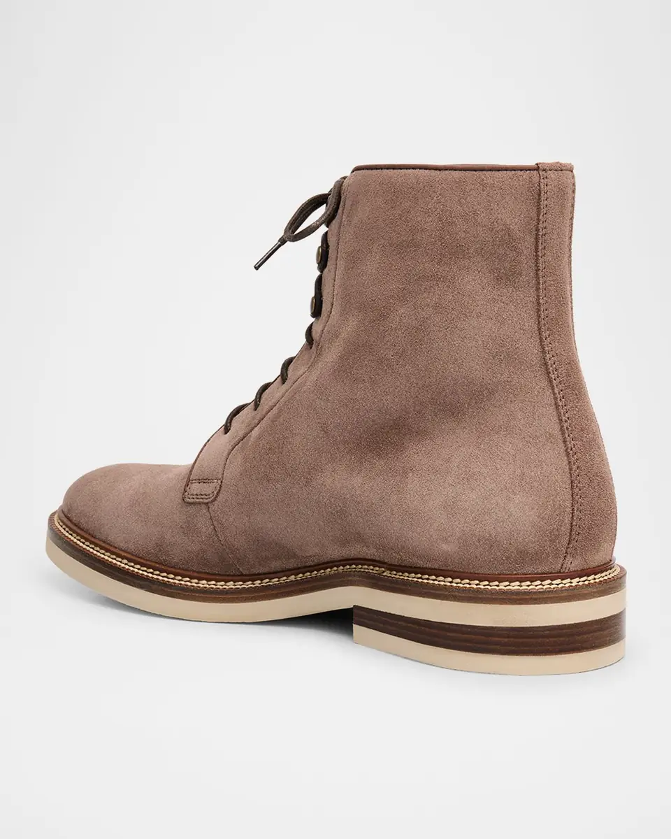 Brunello Cucinelli Men's Suede Two-Tone Sole Lace-Up Boots | Thumbnail 4 Brunello Cucinelli Men's Suede Two-Tone Sole Lace-Up Boots | Thumbnail 4