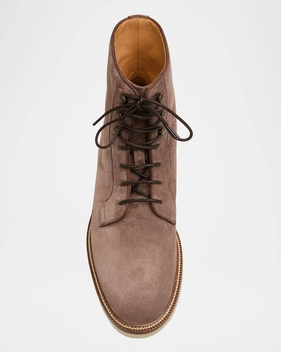 Brunello Cucinelli Men's Suede Two-Tone Sole Lace-Up Boots | Thumbnail 6 Brunello Cucinelli Men's Suede Two-Tone Sole Lace-Up Boots | Thumbnail 6