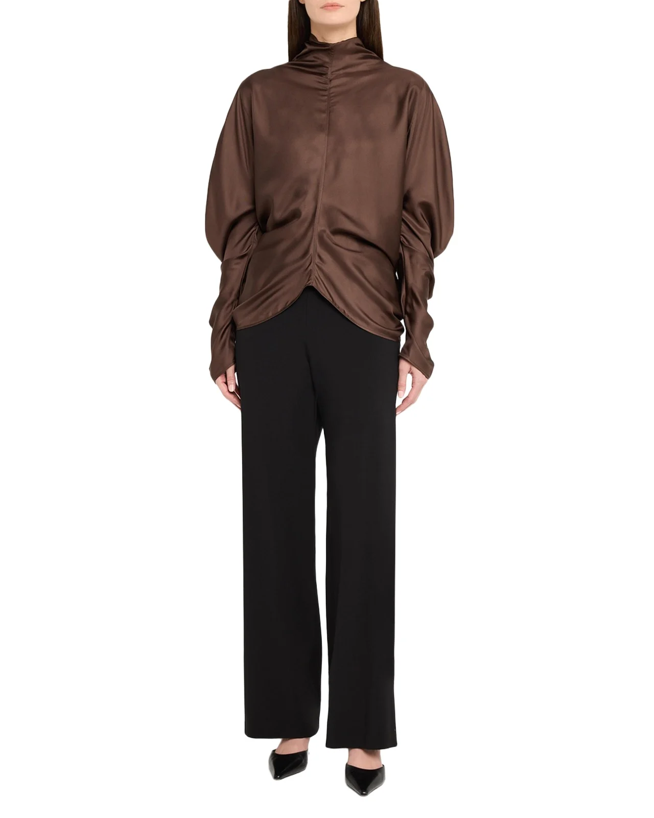 The Row Miles Turtleneck Draped Silk Top