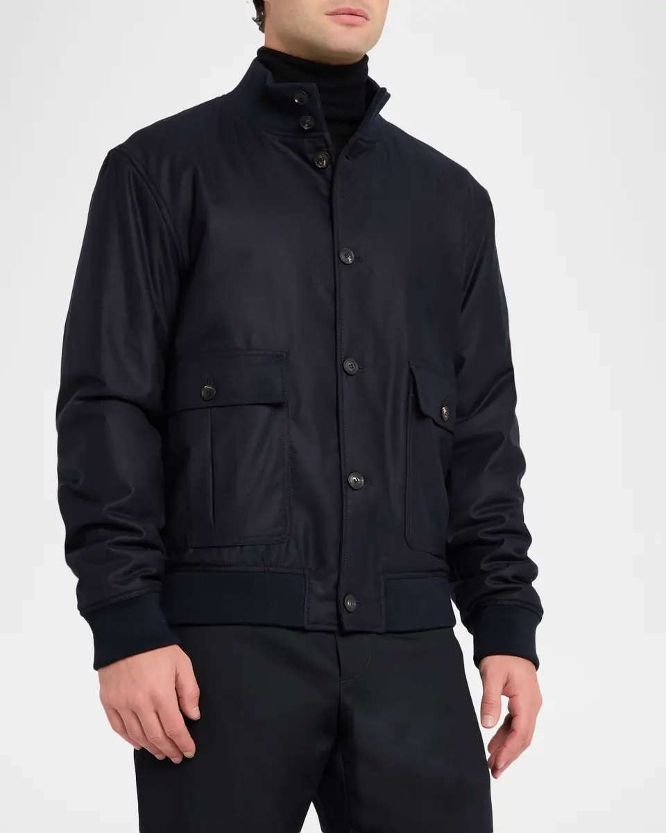 Emporio Armani Men's Wool-Blend Stand Collar Bomber Jacket | Thumbnail 3 Emporio Armani Men's Wool-Blend Stand Collar Bomber Jacket | Thumbnail 3