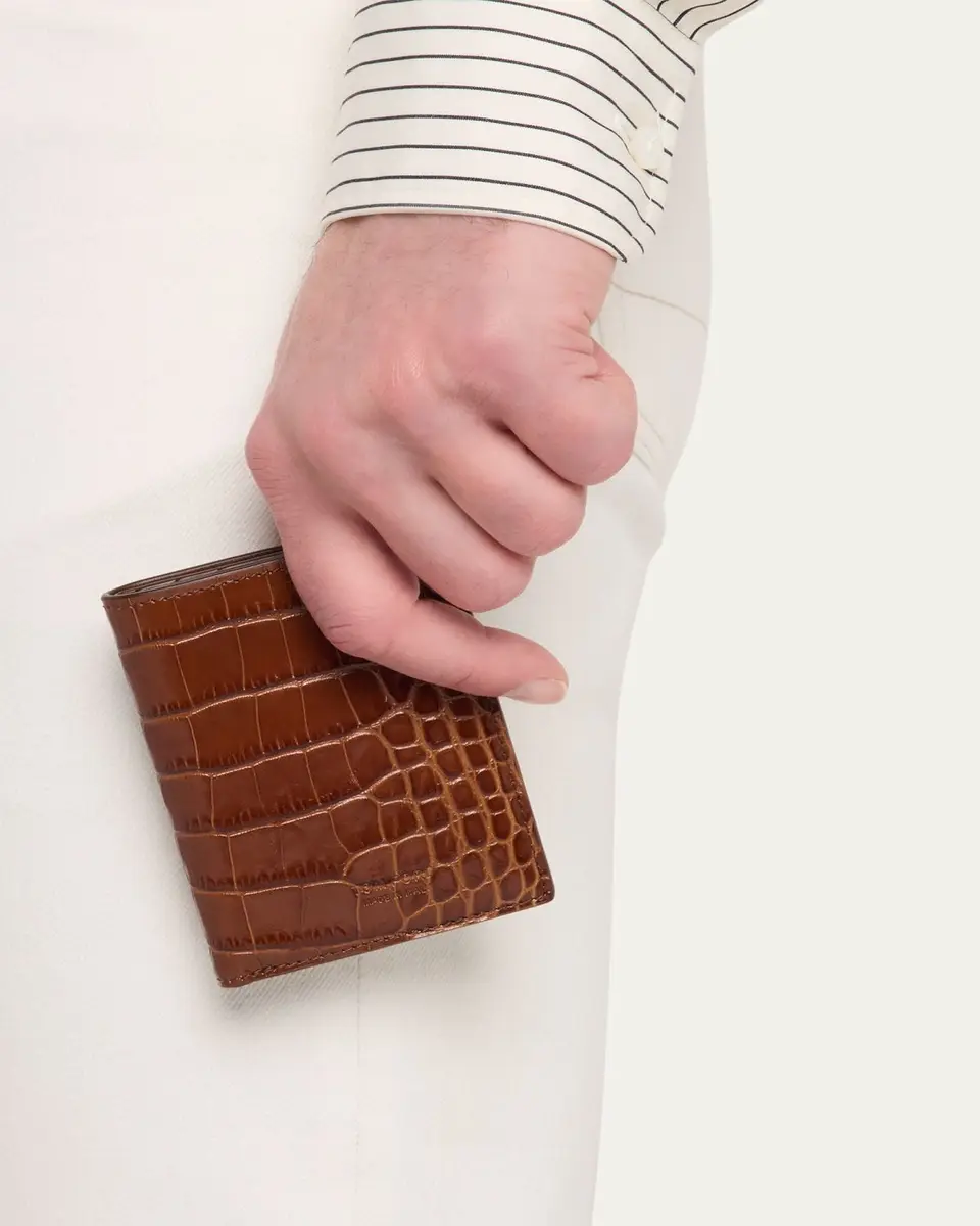 TOM FORD Men's Croc-Embossed Leather Folding Card Holder | Thumbnail 2