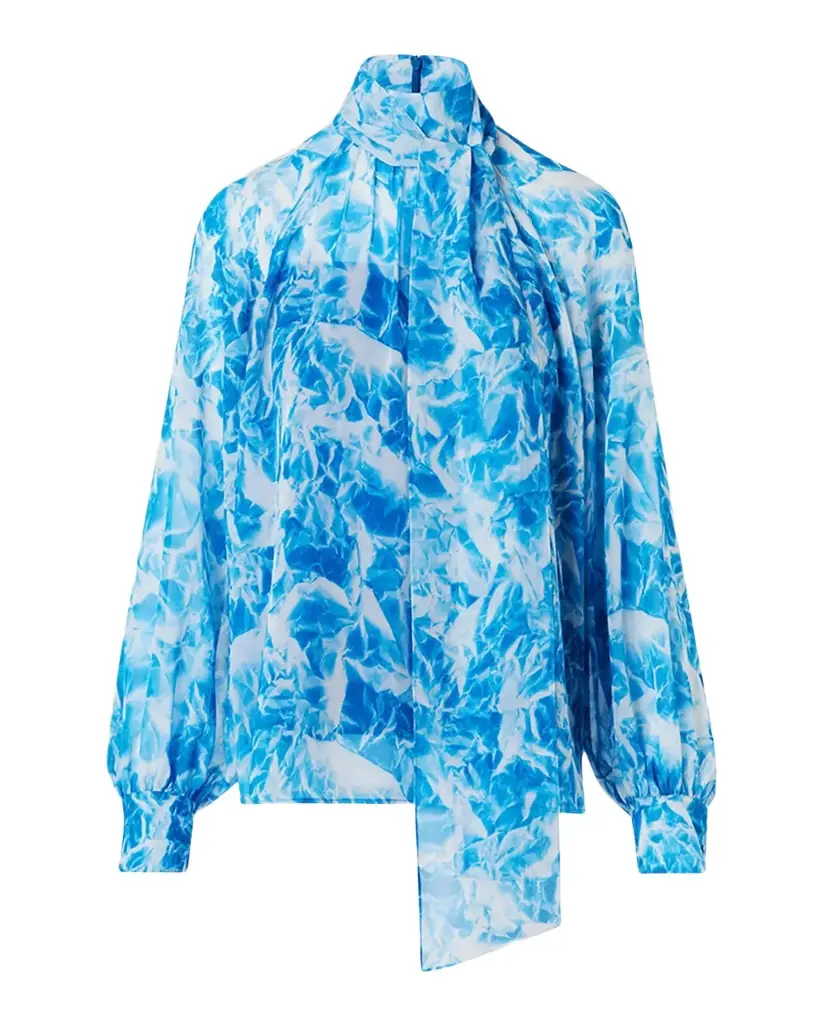 Akris Whitecaps Printed Tie-Neck Silk Blouse | Image 1 Akris Whitecaps Printed Tie-Neck Silk Blouse | Image 1