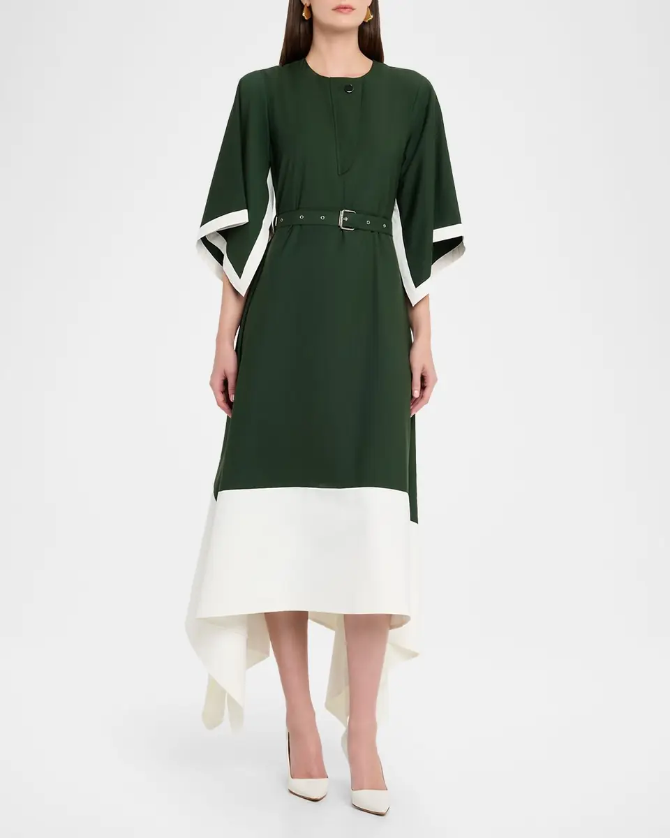 LOVEBIRDS Jade Belted Colorblock Handkerchief Midi Skirt | Thumbnail 3