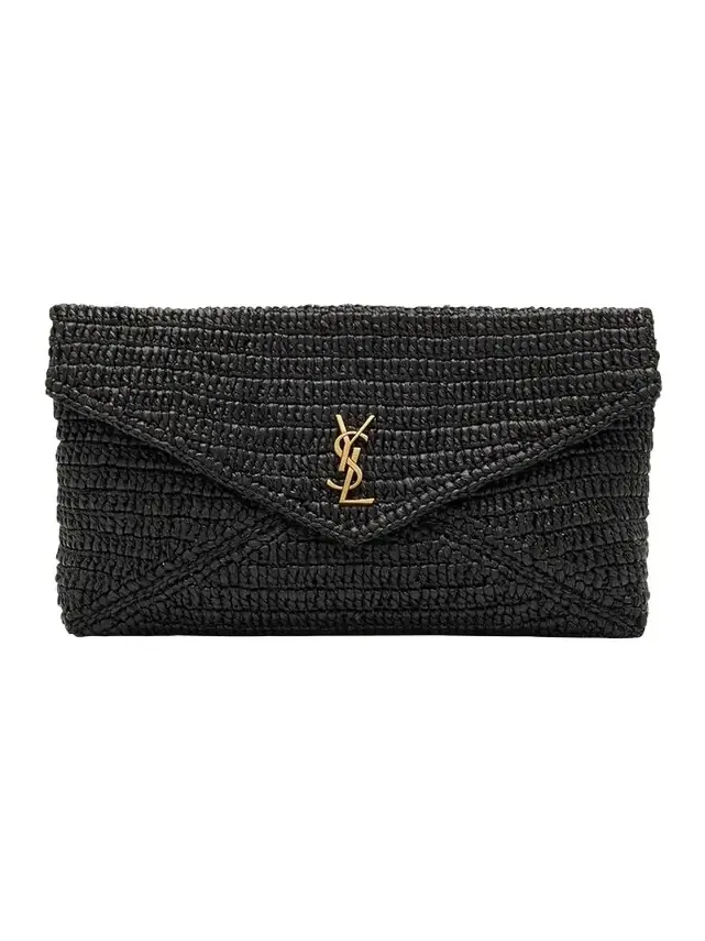 Large Envelope Flap YSL Clutch Bag in Raffia