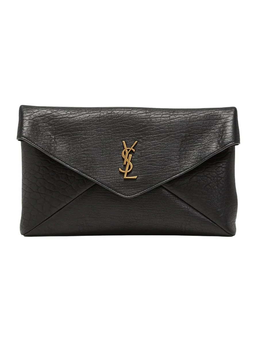 Large YSL Envelope Pouch Clutch Bag in Leather