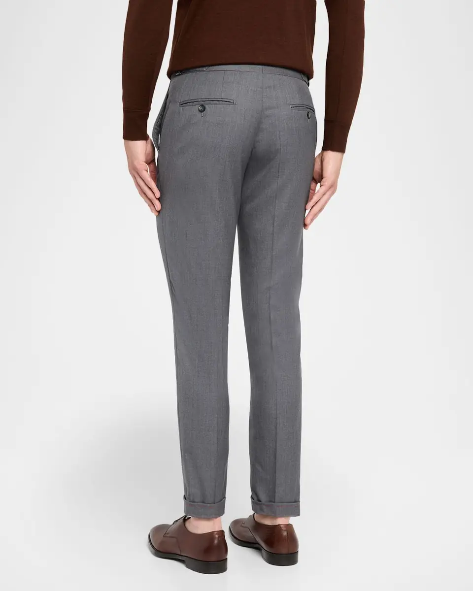 Isaia Men's Wool Twill Side-Tab Trousers | Thumbnail 3 Isaia Men's Wool Twill Side-Tab Trousers | Thumbnail 3