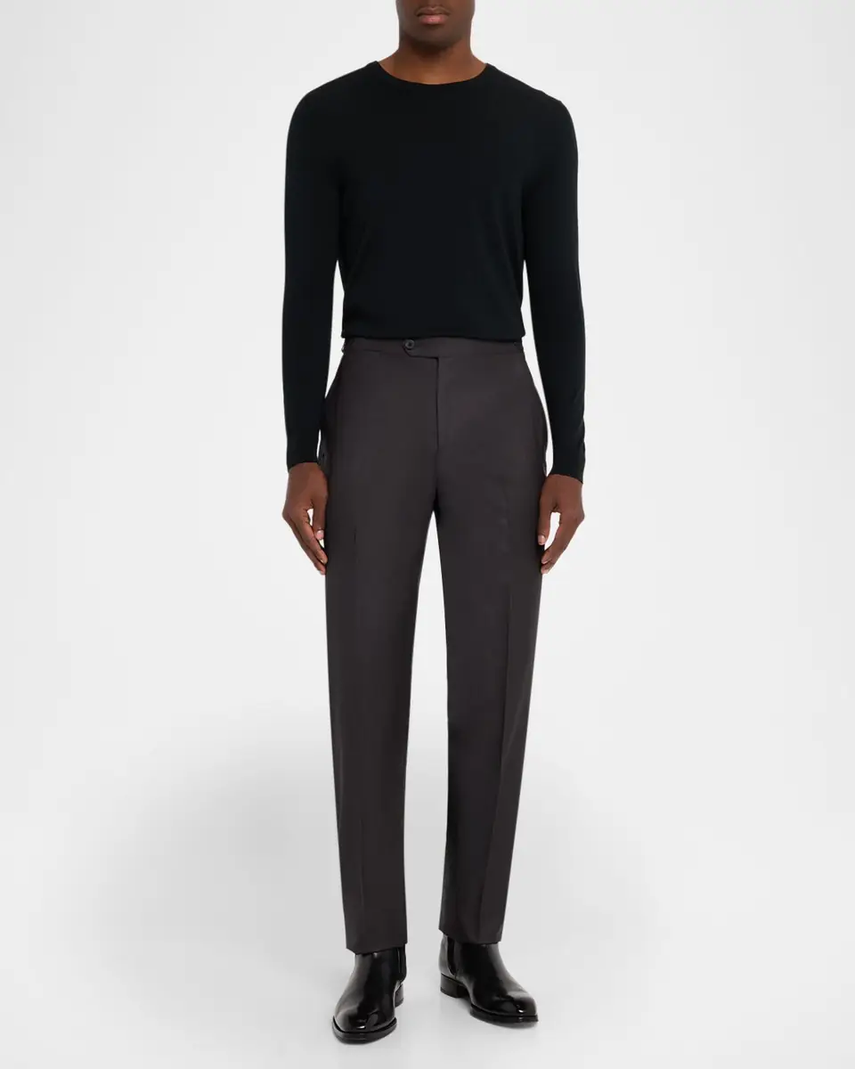 Isaia Men's Wool Twill Side-Tab Trousers | Thumbnail 7 Isaia Men's Wool Twill Side-Tab Trousers | Thumbnail 7