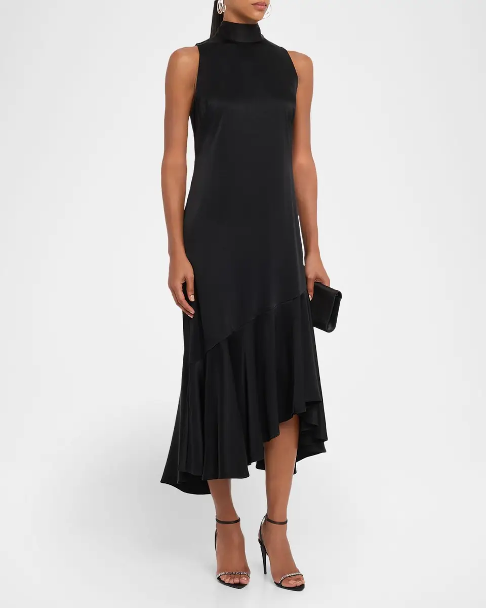 Kobi Halperin Jenkins Turtleneck High-Low Flounce Midi Dress | Thumbnail 3